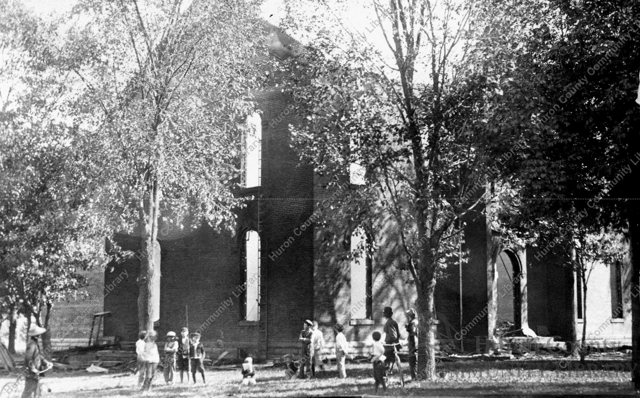 The Grade School on fire in Greenwich, O. 