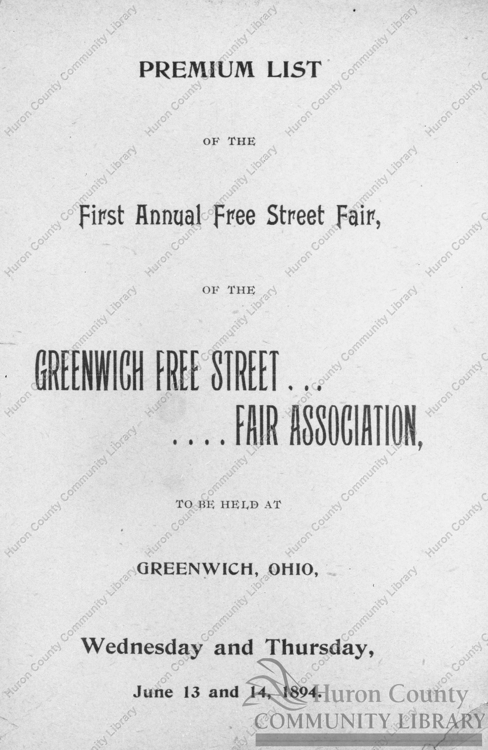 Greenwich 1st Free St. Fair Aug. 7th-14th, 1894 whole card