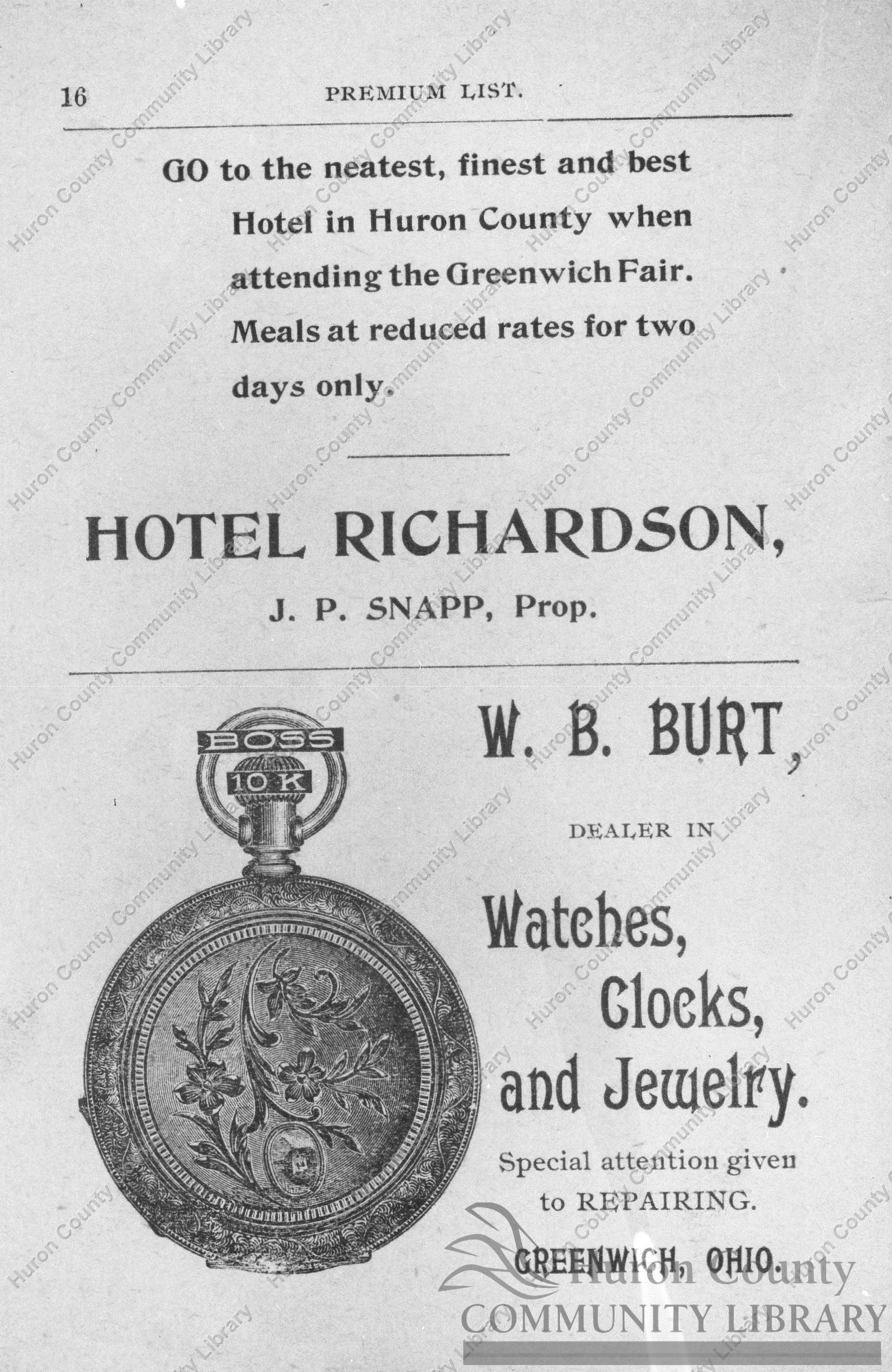 Greenwich 1st "Free St. Fair" remainder of advertisements (card)