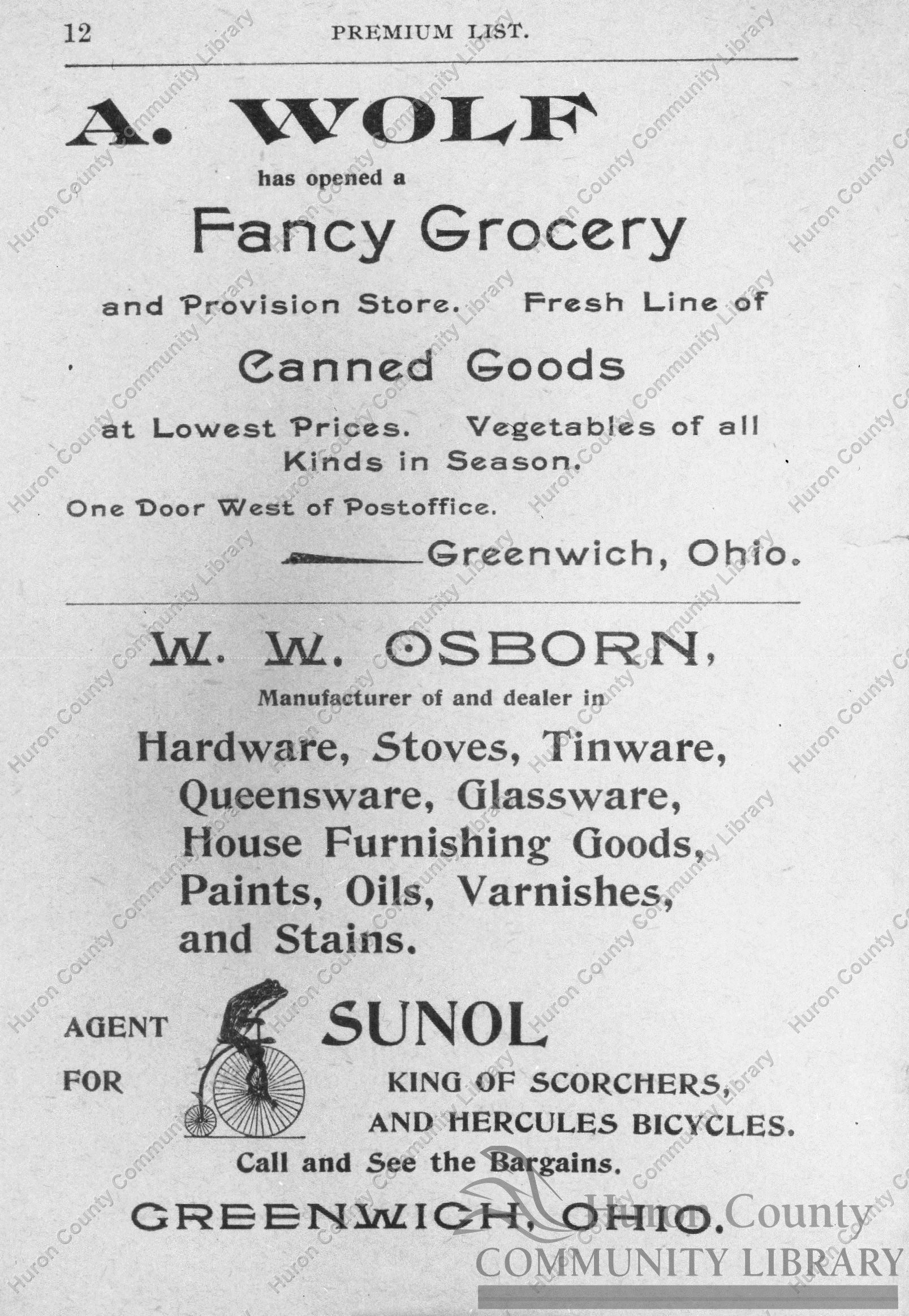 Greenwich 1st "Free St. Fair" remainder of advertisements (card)