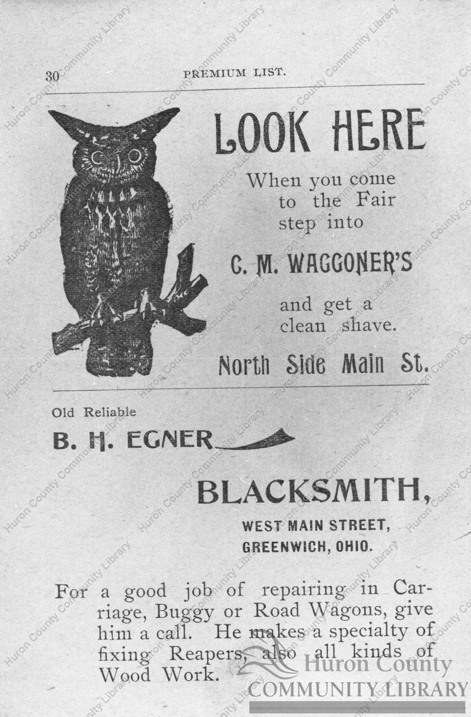 Greenwich 1st "Free St. Fair" remainder of advertisements (card)