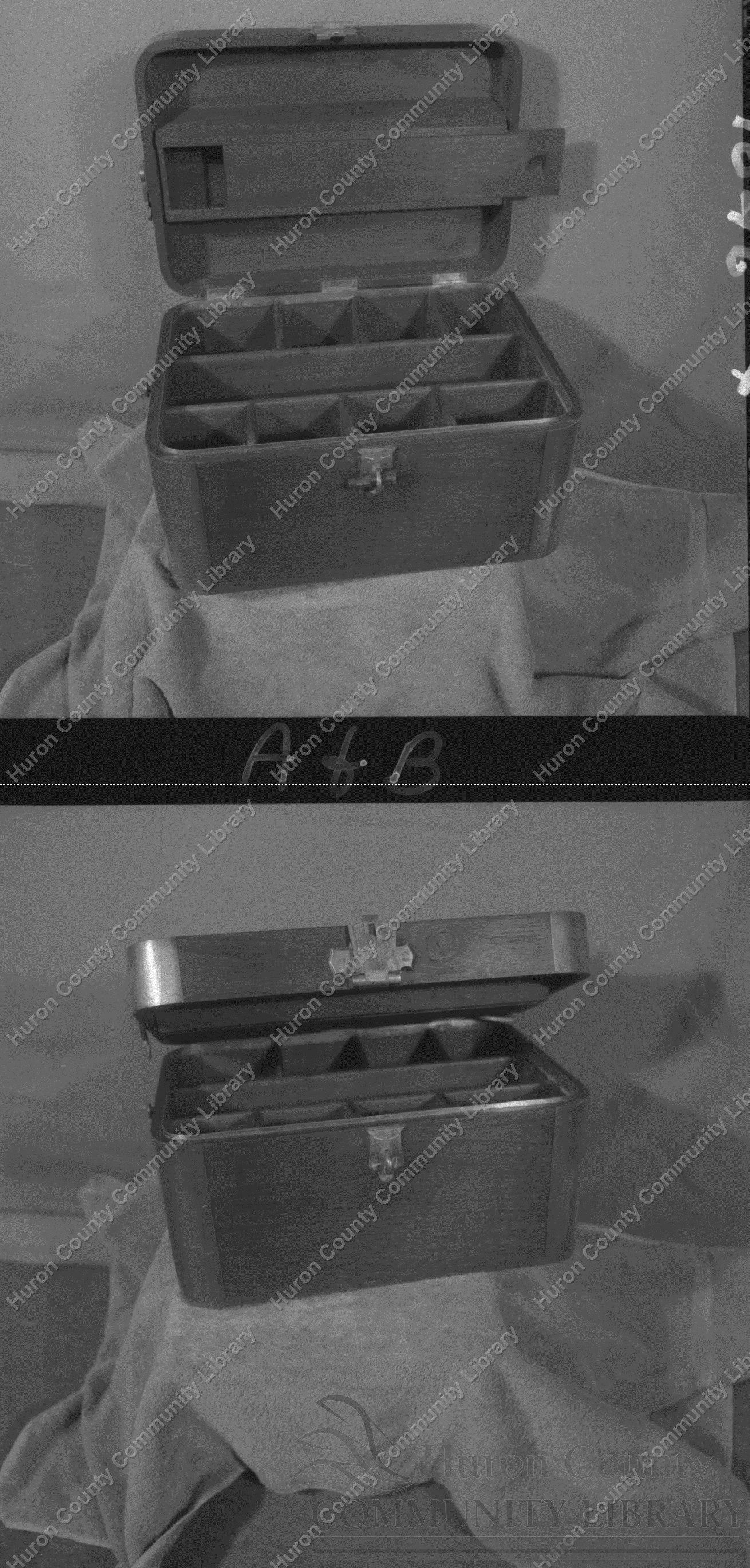 Walnut Photographer's Box showing "Light-tight" compartment 1840's