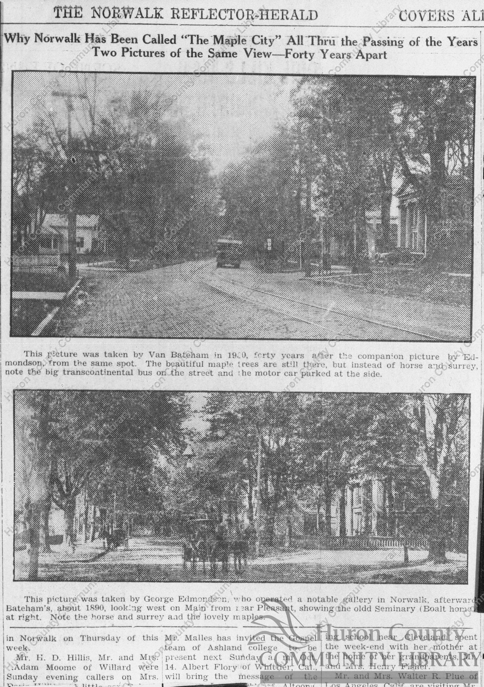 Norwalk (Maple City) top picture in 1930, bottom same location in 1890