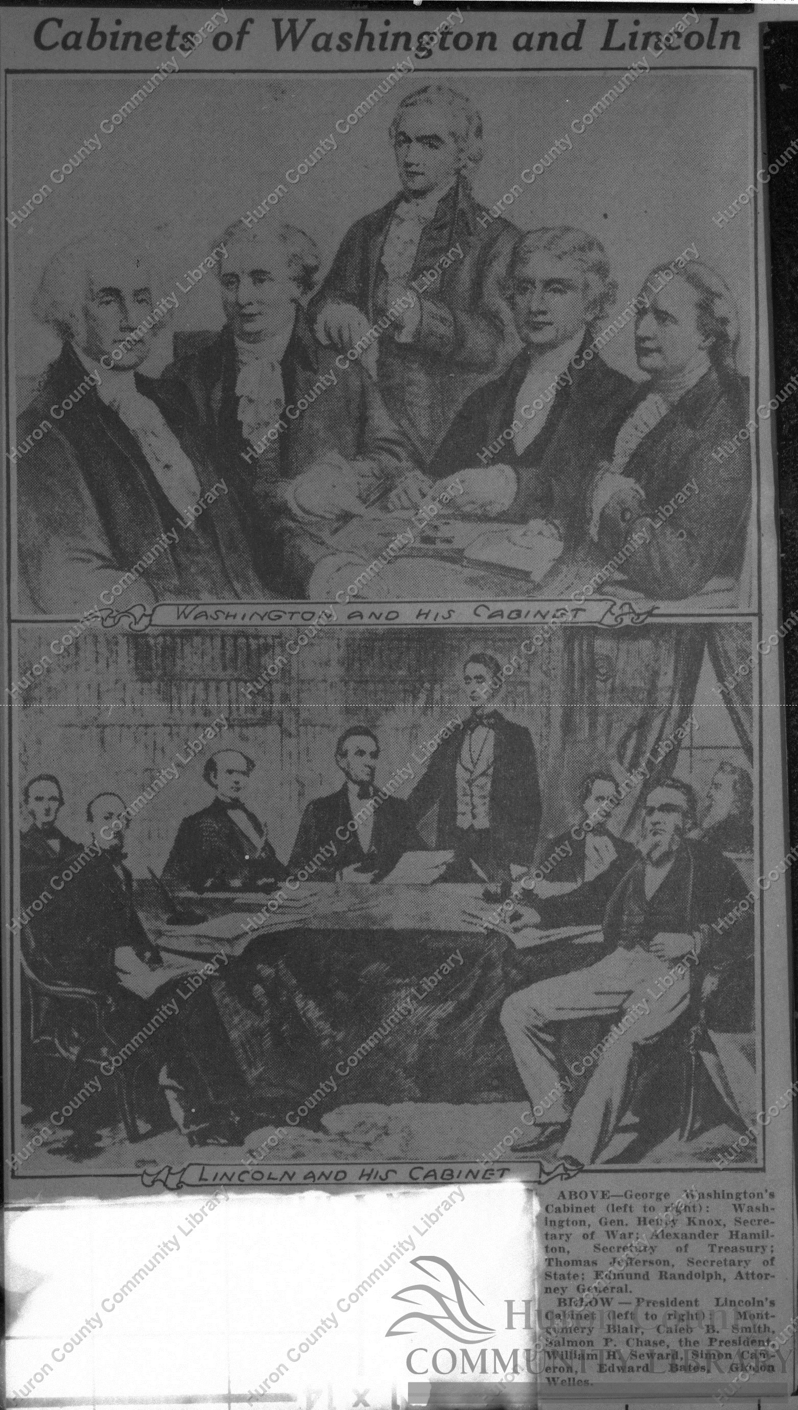 Drawings of Presidents Washington & Lincoln & respective Cabinets