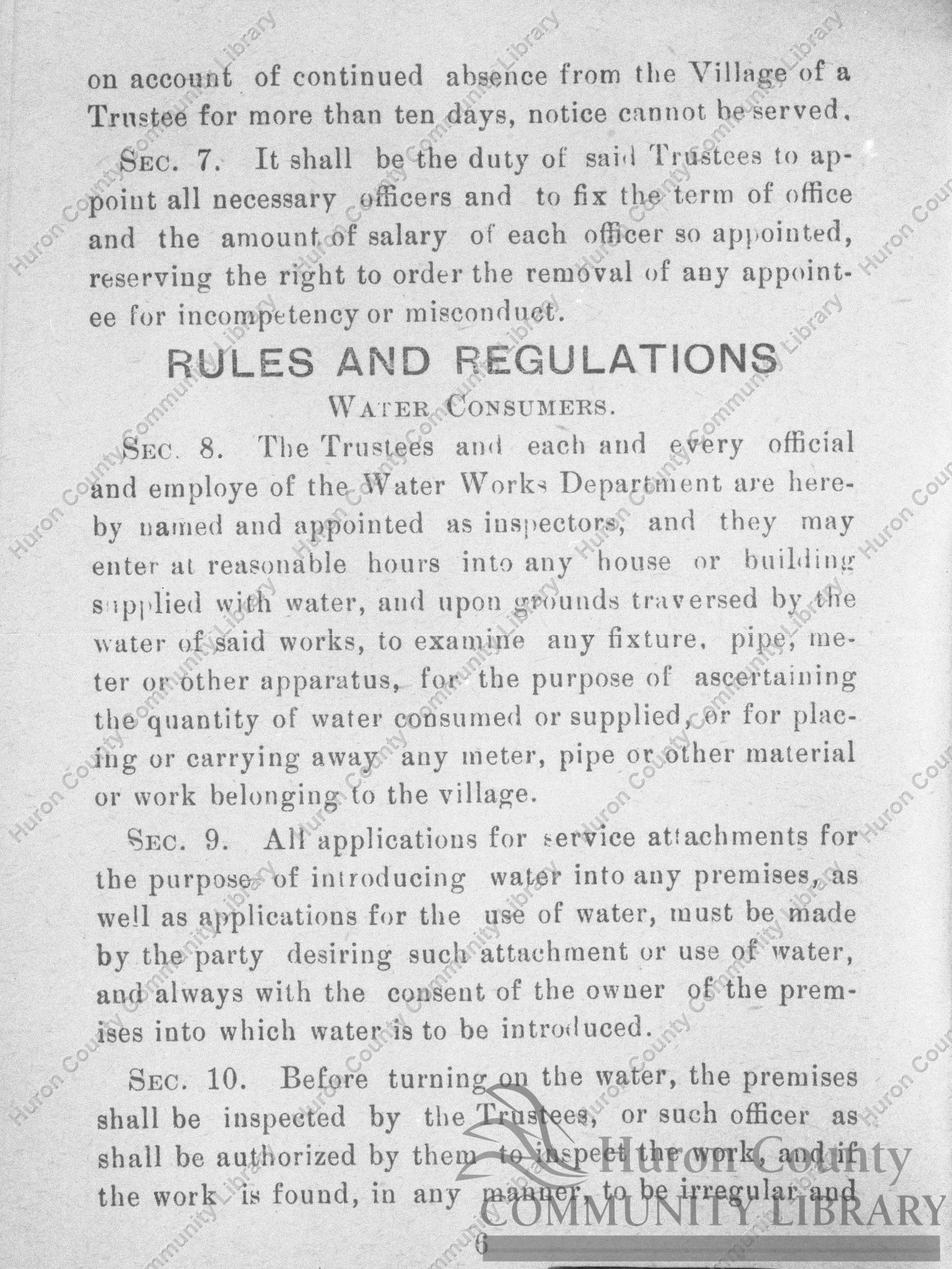 Page 6, Rules & Regulations & By-laws of Attica Waterworks Dept.