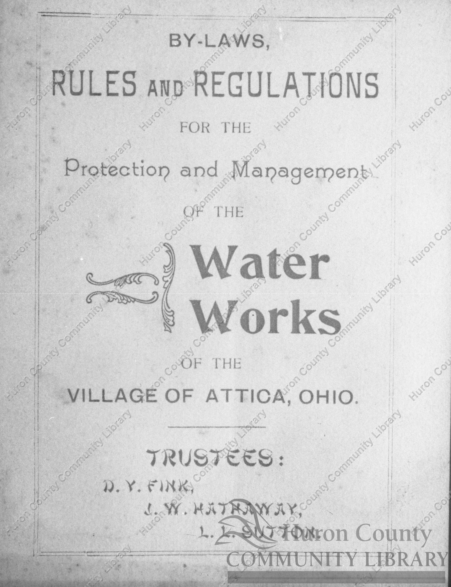 Cover of Attica's Rules & Regulations governing Water use in Attica