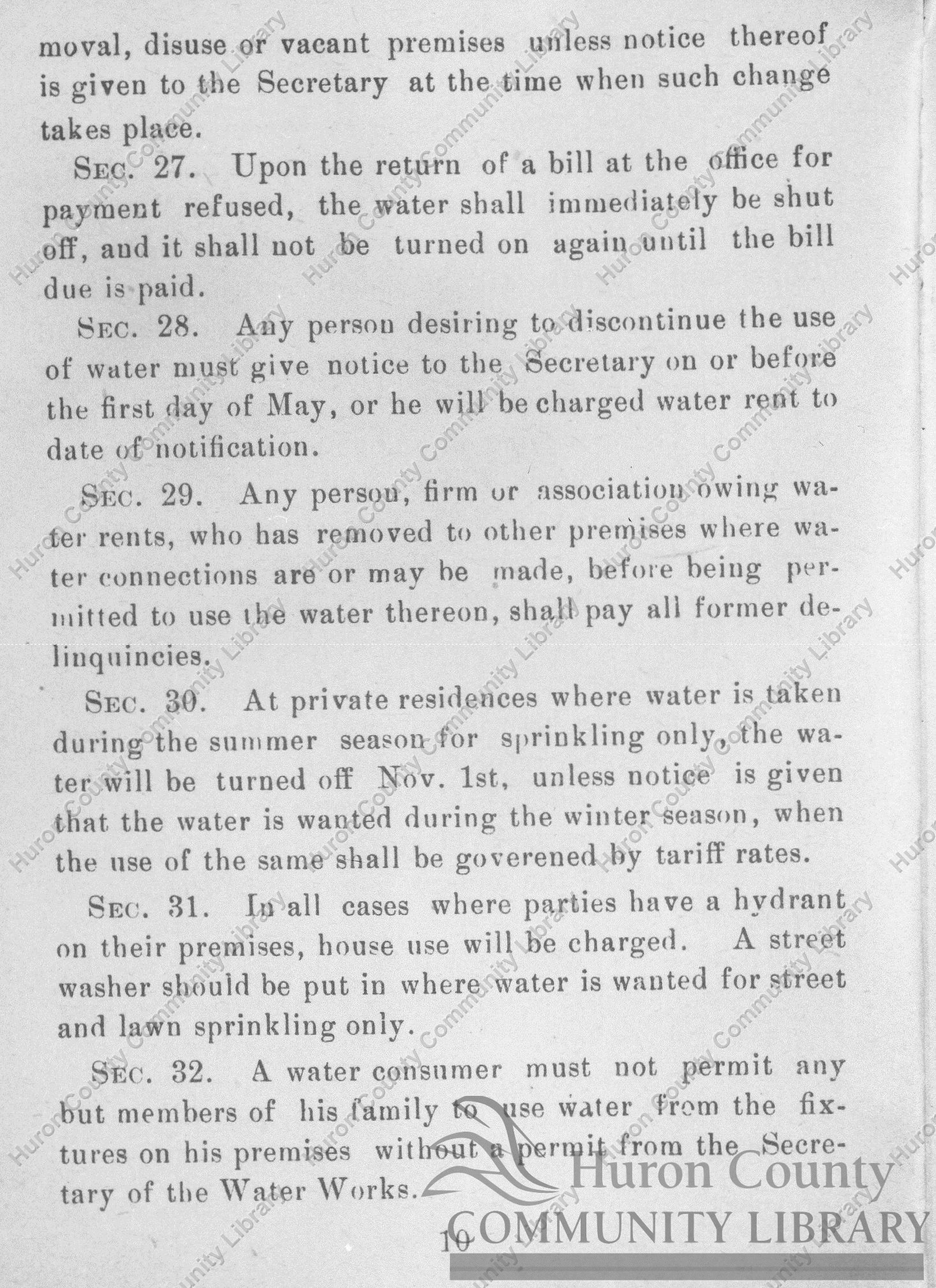 Page 10, Rules & Regulations & By-Laws of Attica Waterworks Dept.