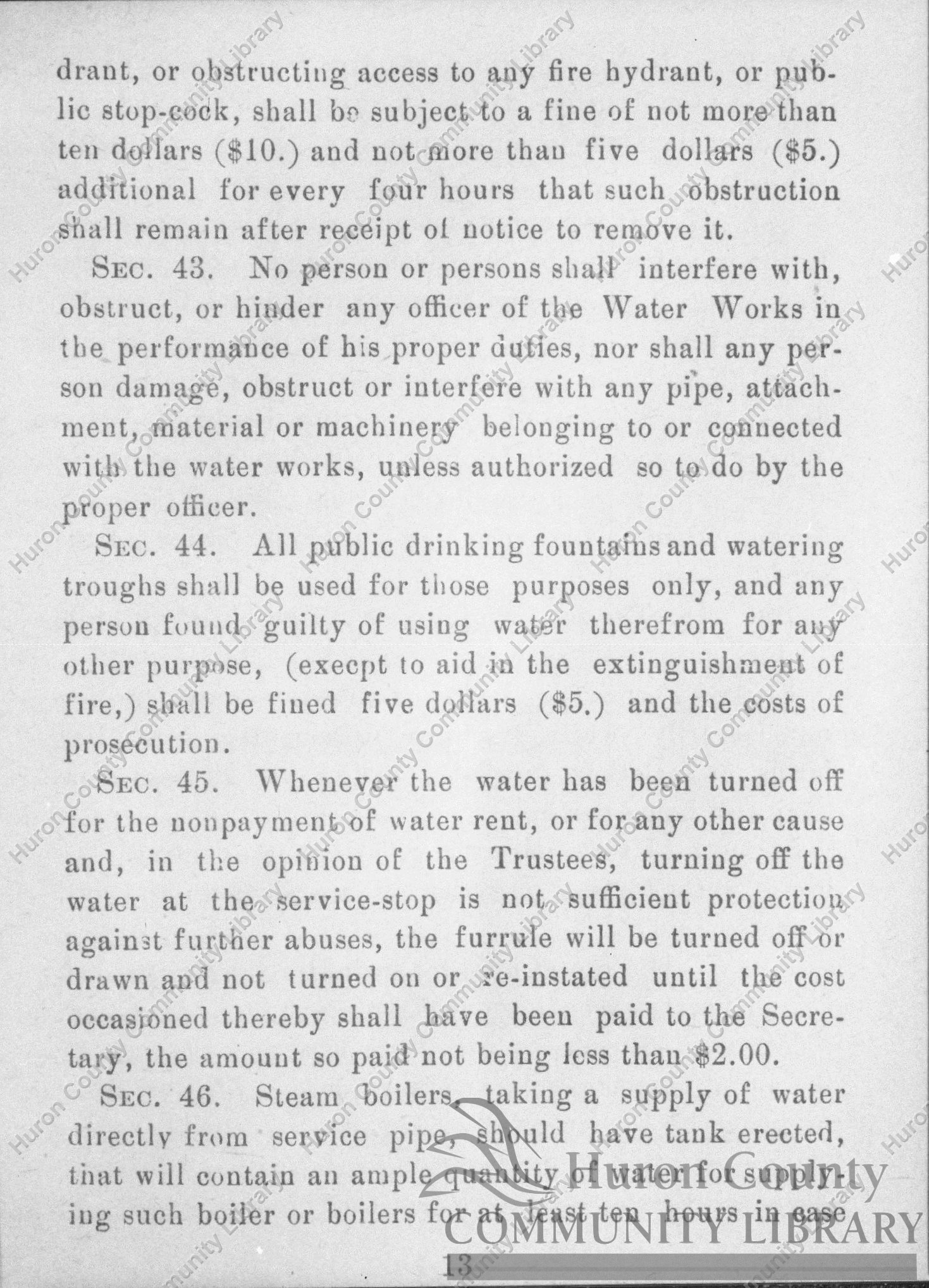 Page 13, Rules & Regulations & By-Laws of Attica Waterworks Dept.