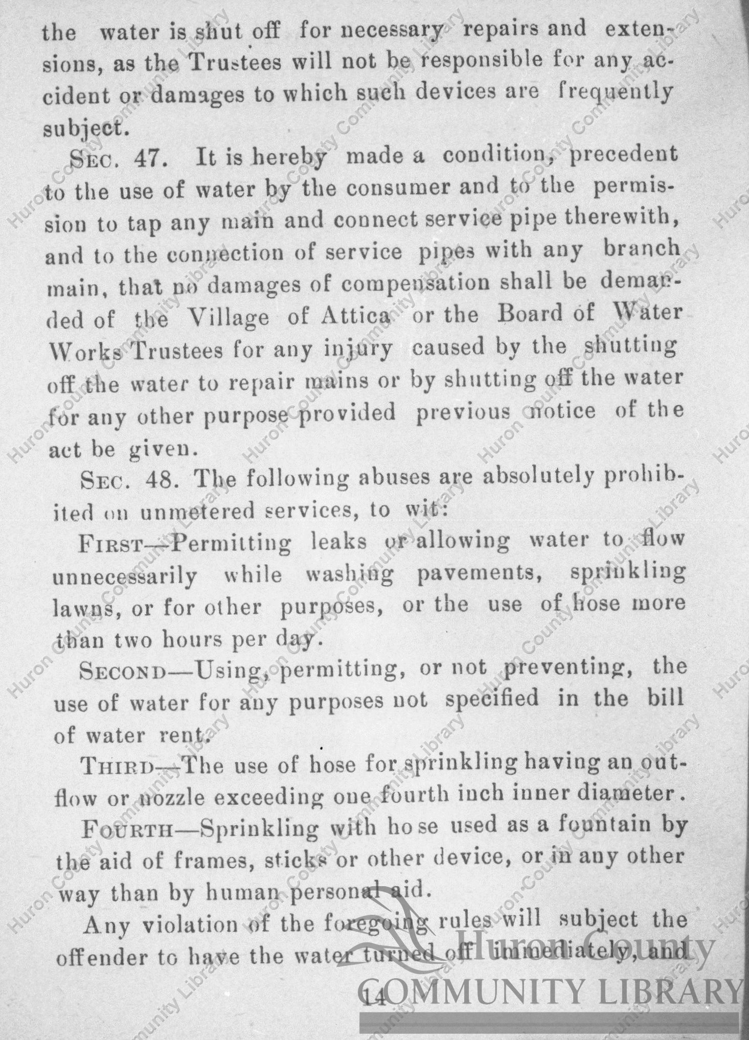 Page 14, Rules & Regulations & By-Laws of Attica Waterworks Dept.