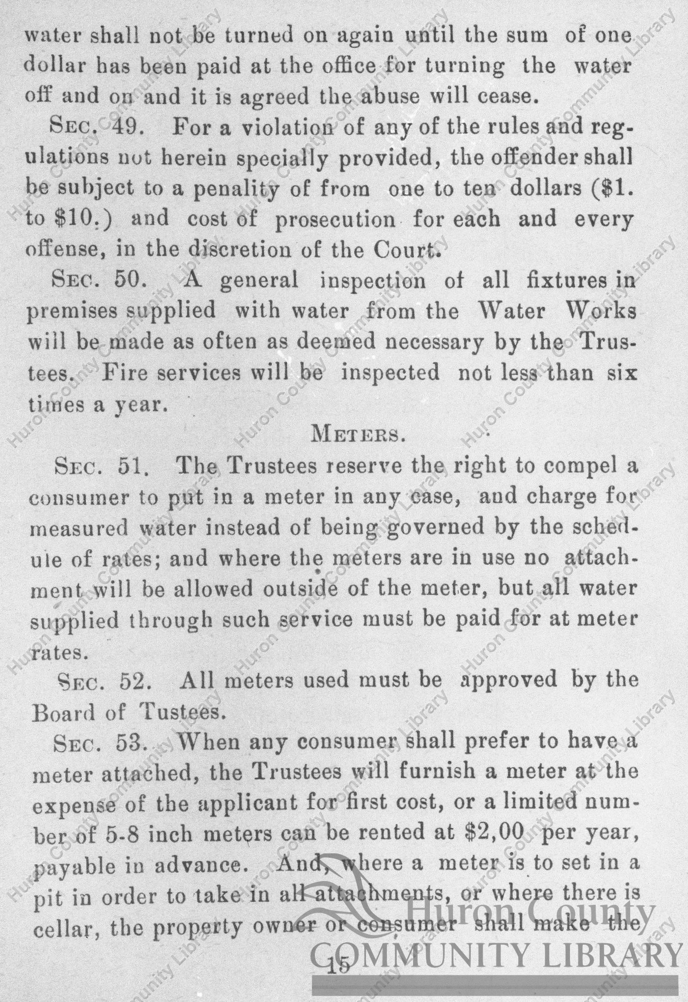 Page 15, Rules & Regulations & By-Laws of Attica Waterworks Dept.