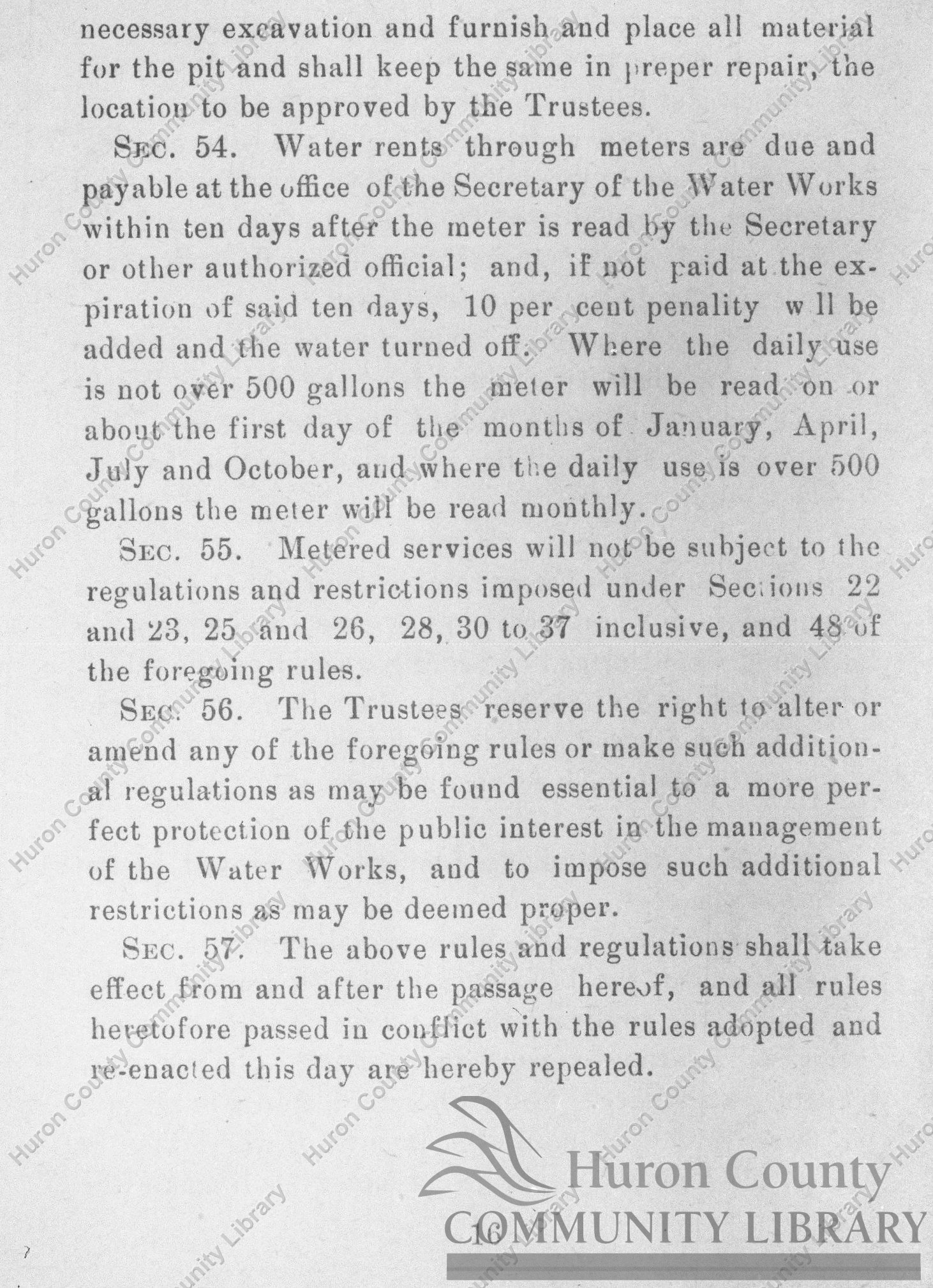 Page 16, Rules & Regulations & By-Laws of Attica Waterworks Dept.