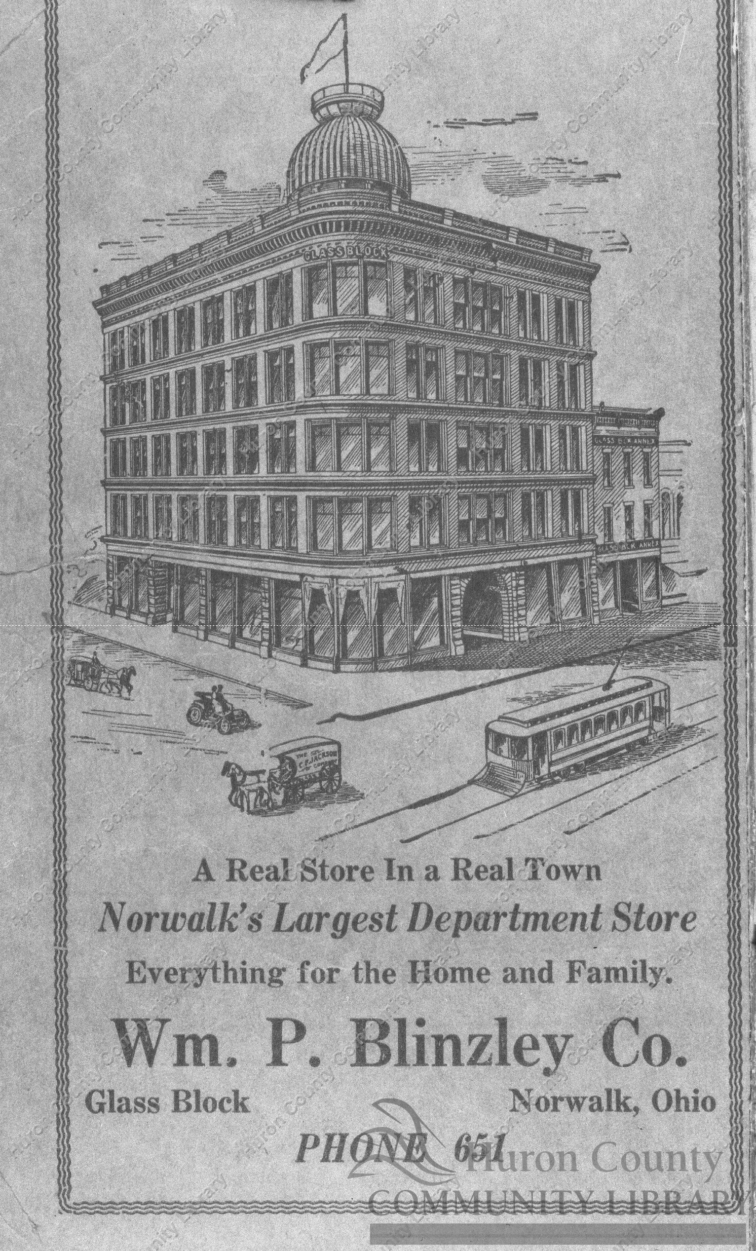 1909 Norwalk Phone Book-Glass Block Bldg. housing W.P.Blinzley Dept