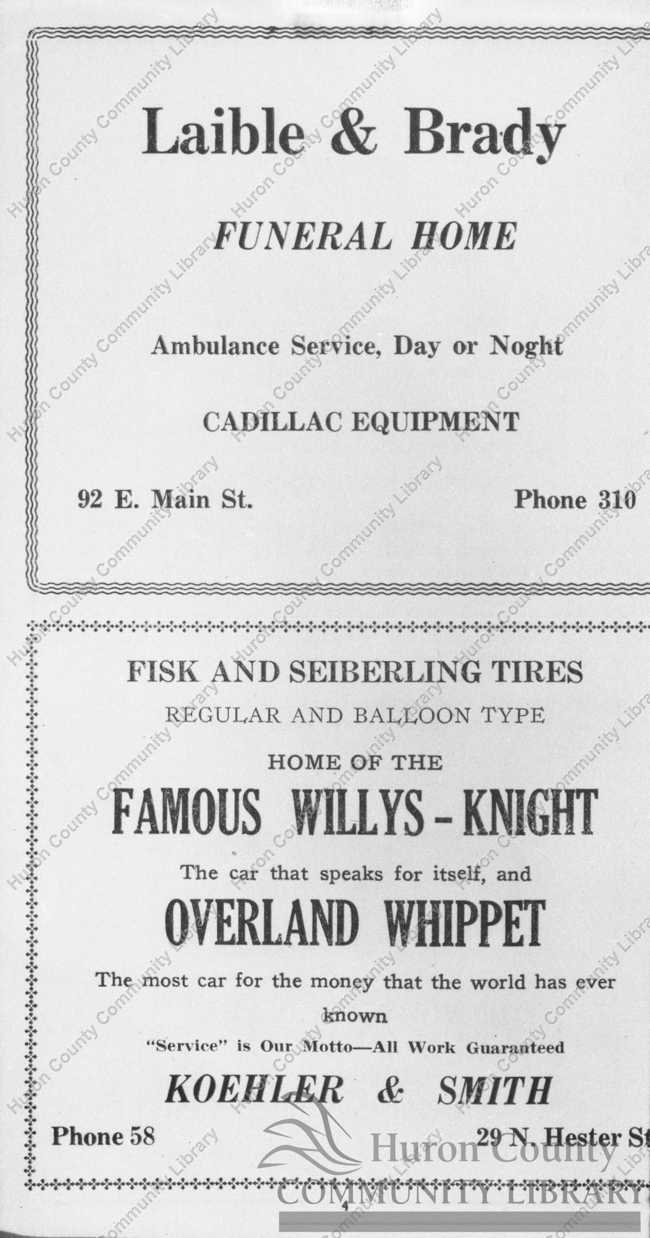 1919 Norwalk - Laible & Brady Funeral Home. W-K & Whippet Cars 1919