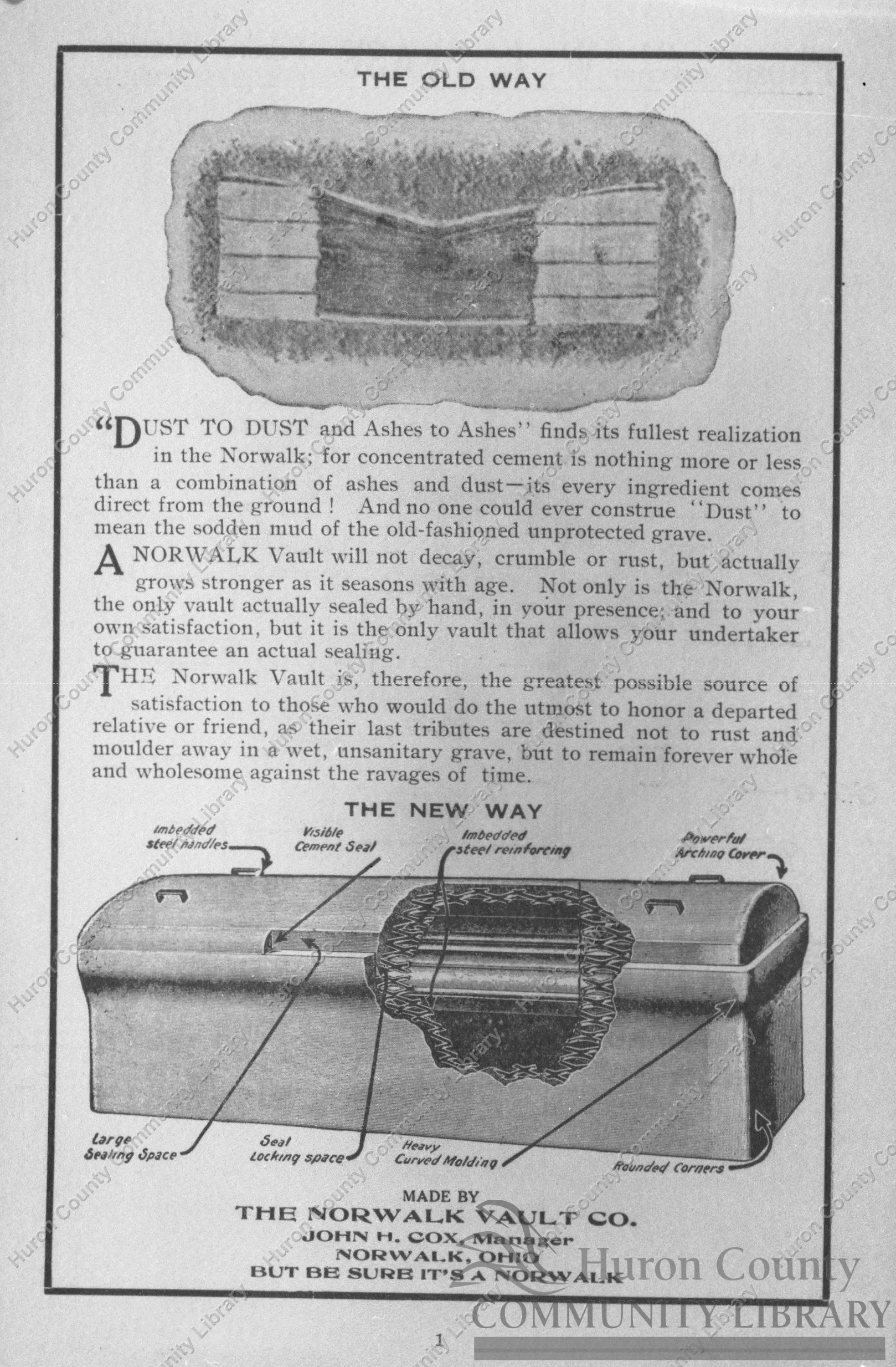 Norwalk Vault Co. Ad in 1919 phone Book of Wakeman, OH.