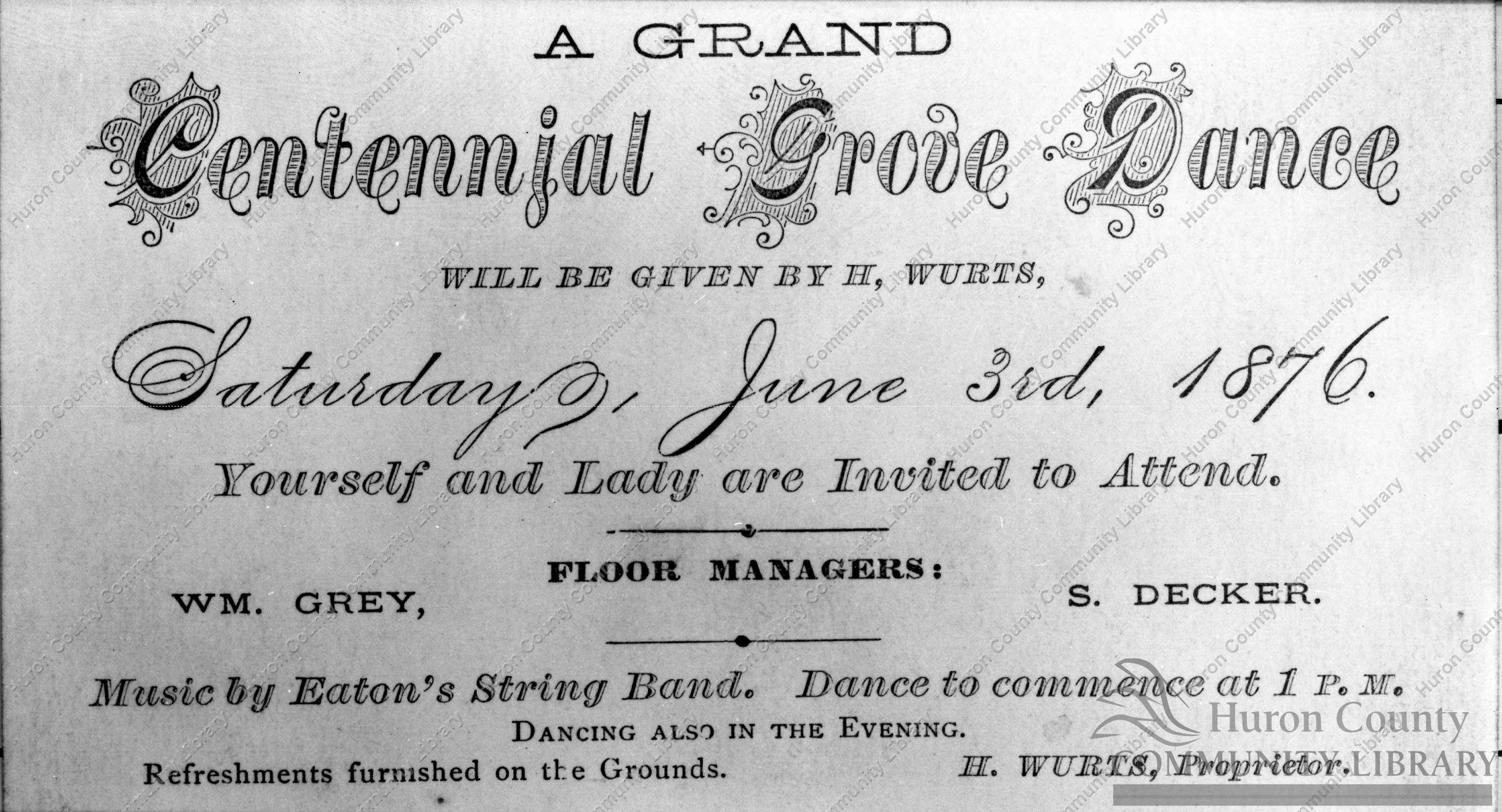 Hud Wurt's Grove & Dance Hall Ticket or Invitation
