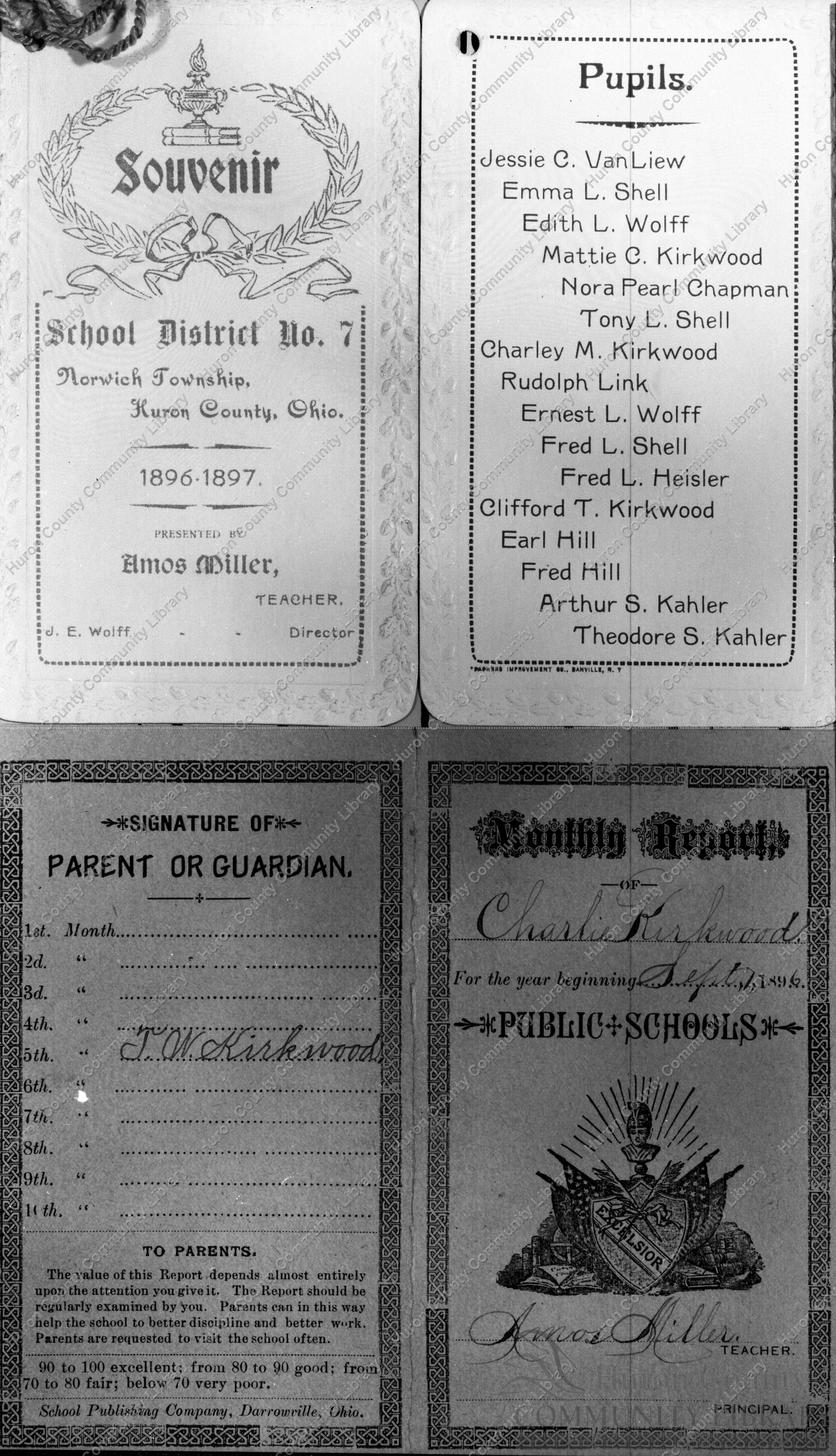 Clark School Grade Card 1896