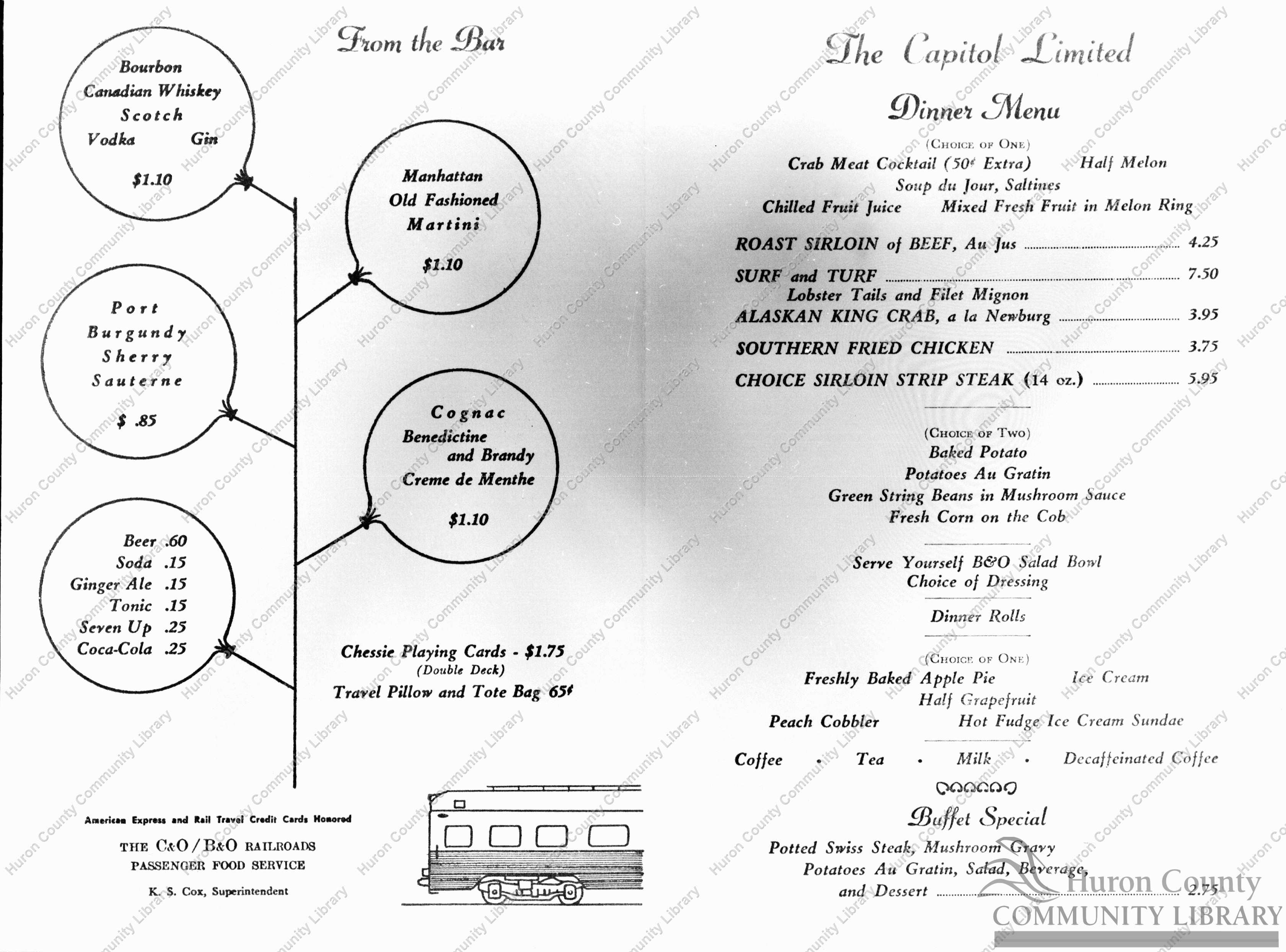 Menu on last run of B & O Captial Limited