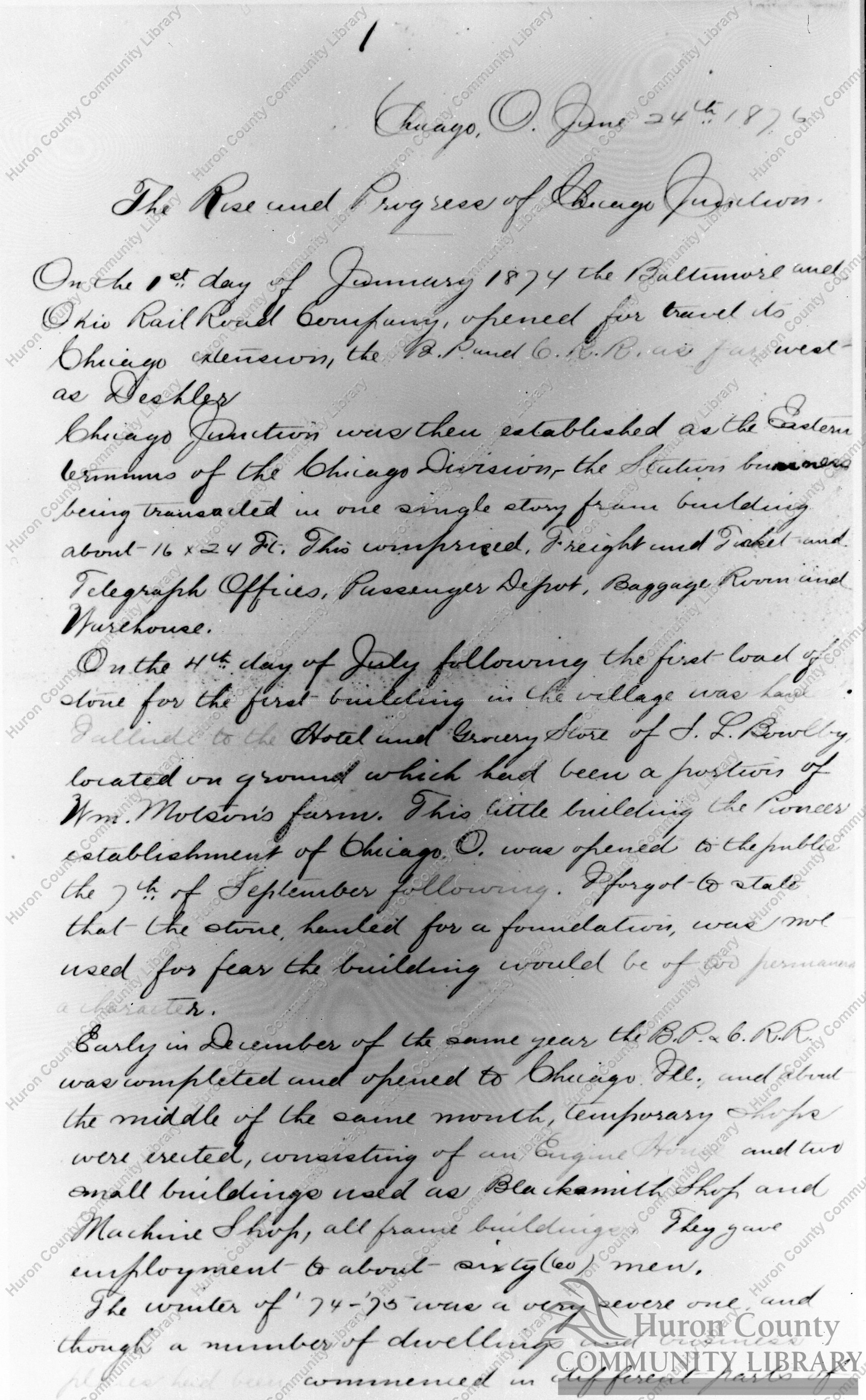 History of Chicago jct. up to 6/24/1876 by S.L.Bowlby