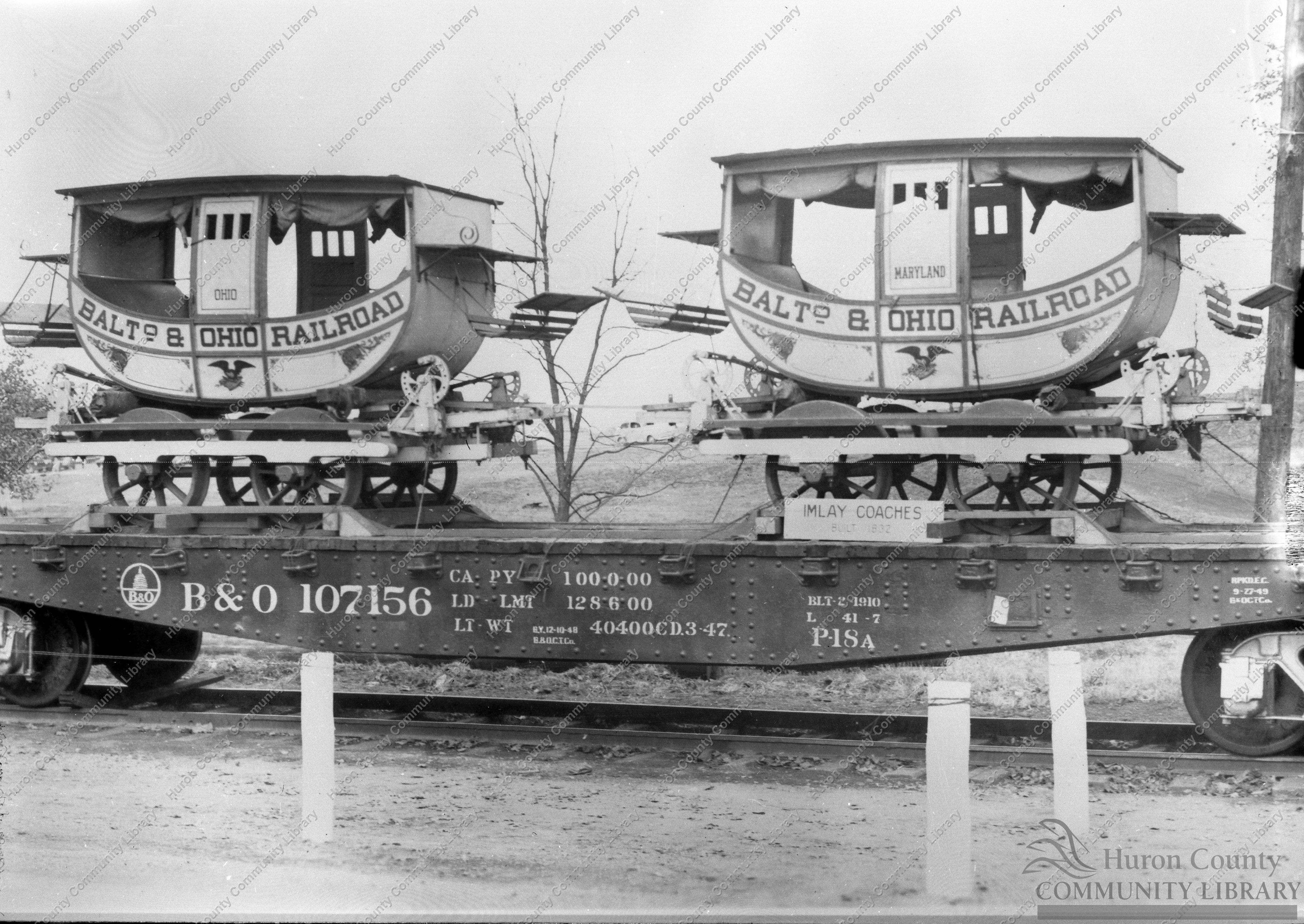 B & O R.R. 1st Passenger cars-Horse drawn 1829- wood & iron rails