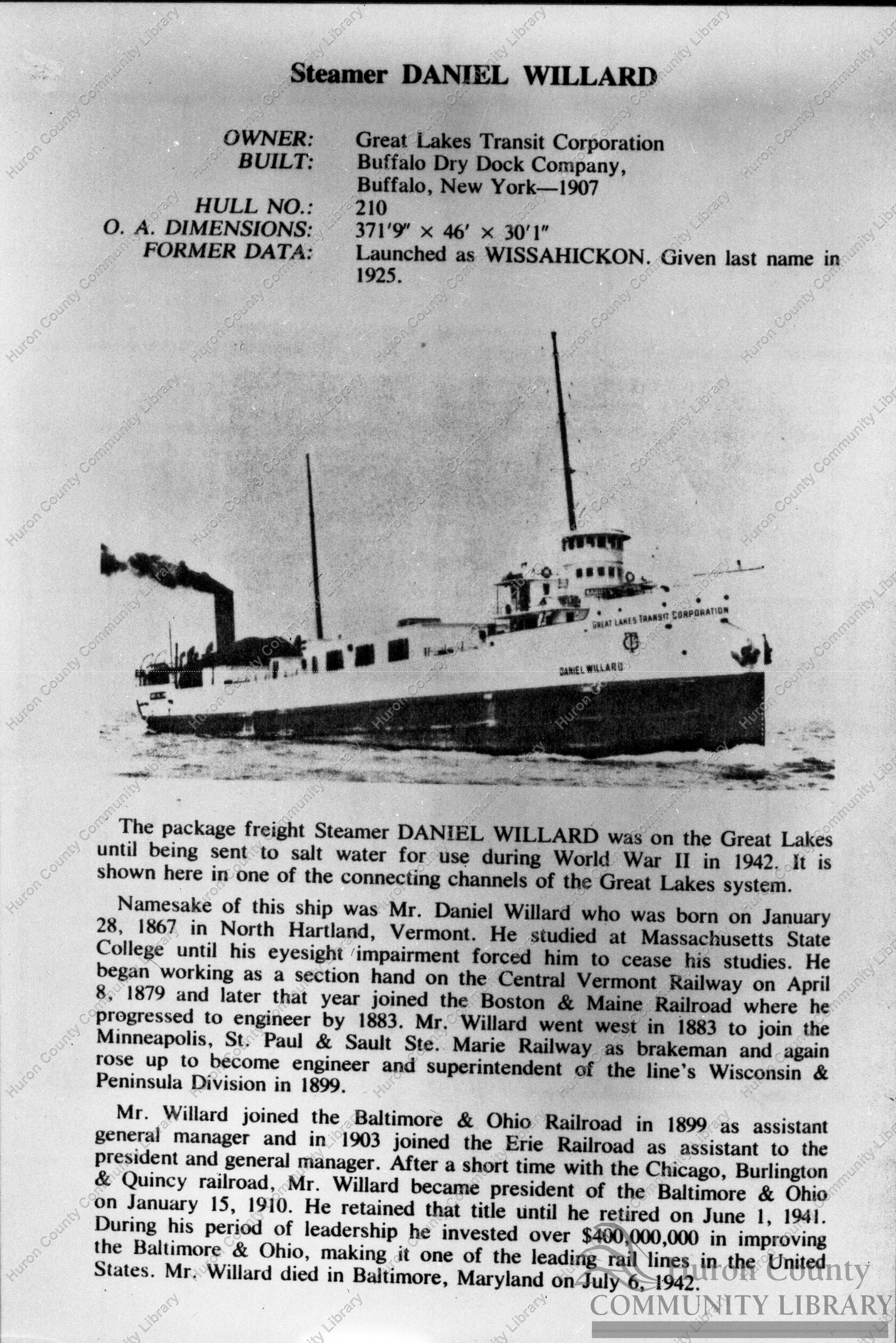The Ship named after Daniel Willard & his History