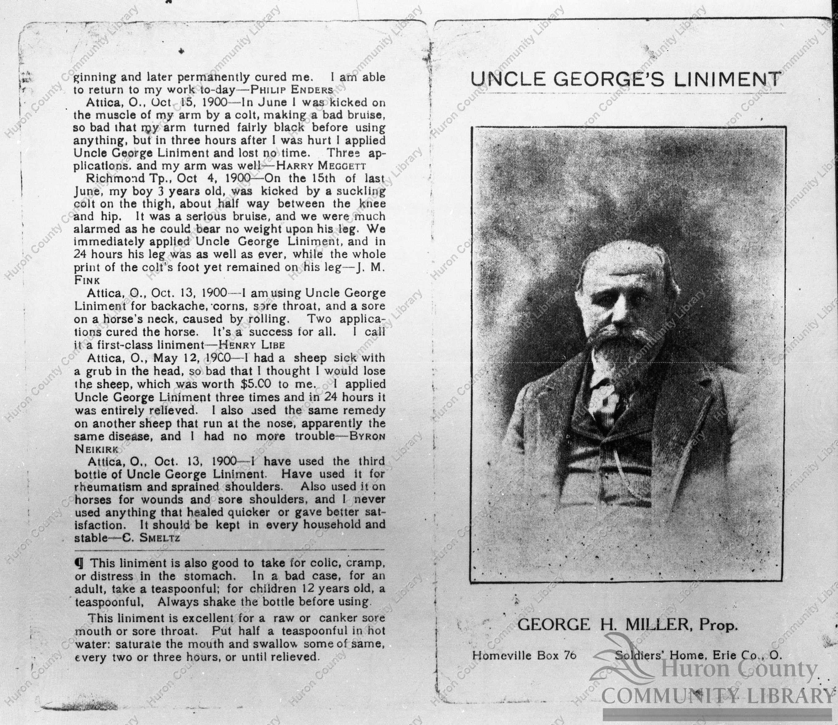 Uncle George's Liniment showing Uncle George's Picture