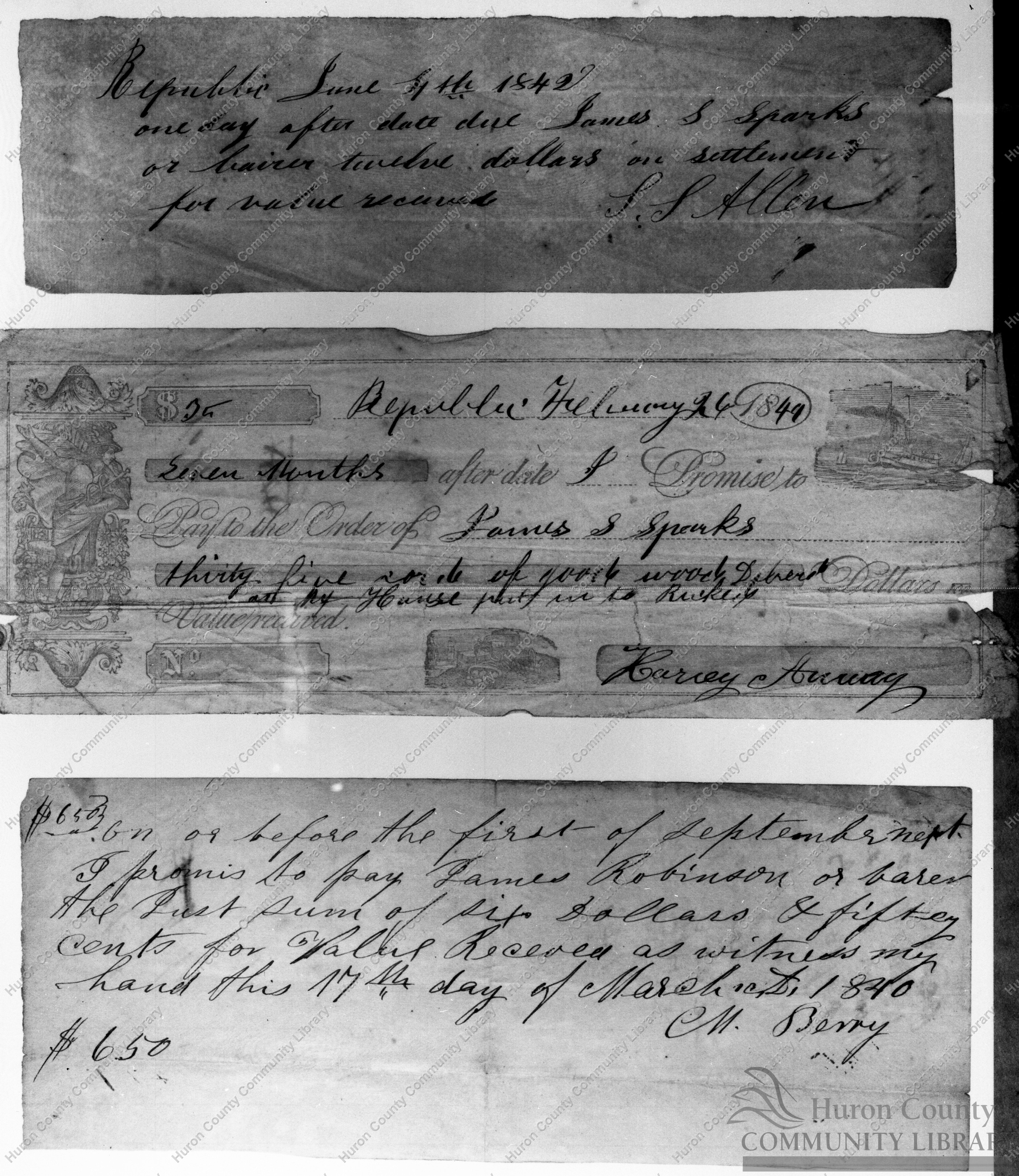 Bromley papers concerning Dr. J. S. Sparks of Republic 1830's