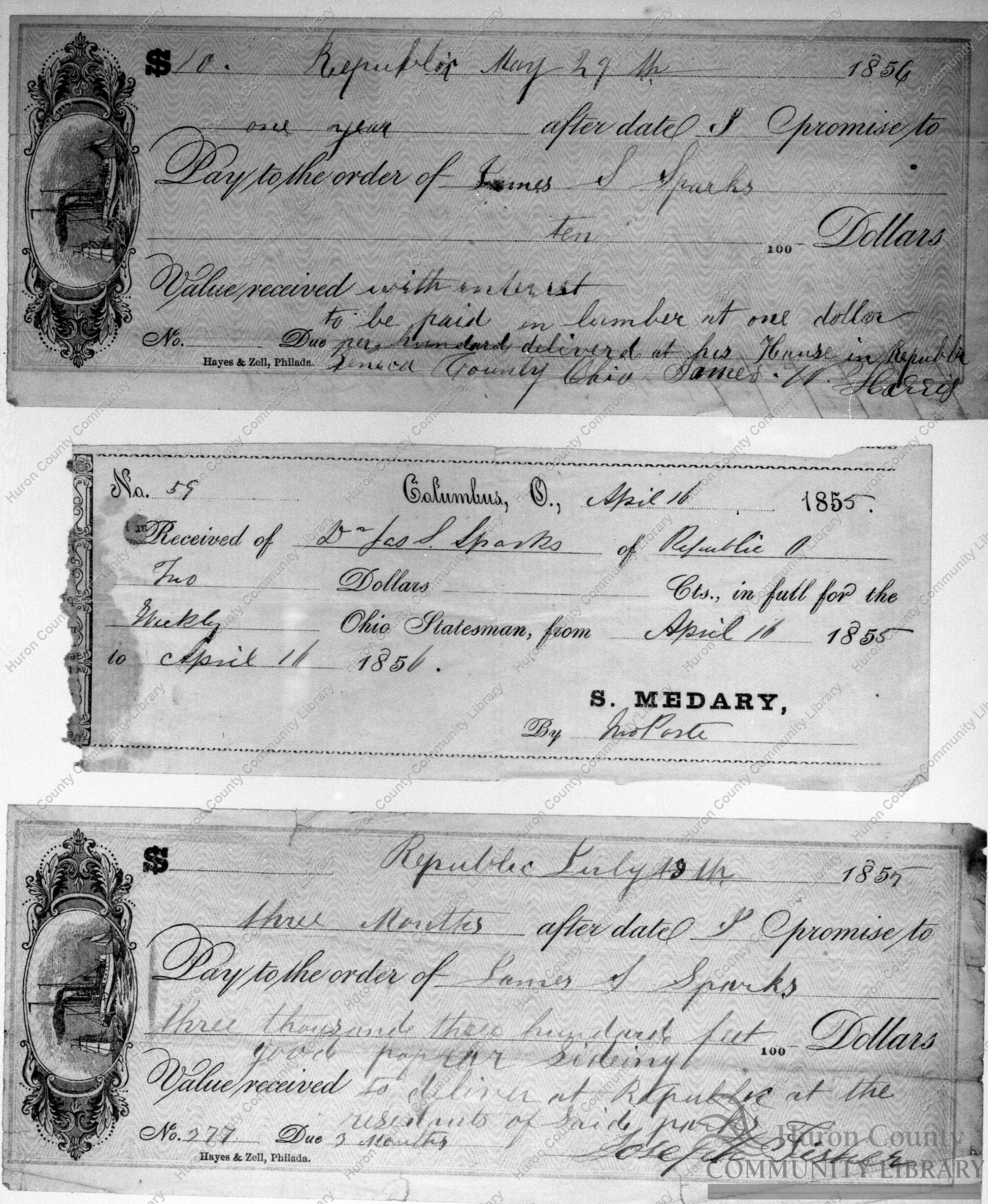 Records & Contracts from papers of Dr. J. S. Sparks of Republic 1830's thru 1850's
