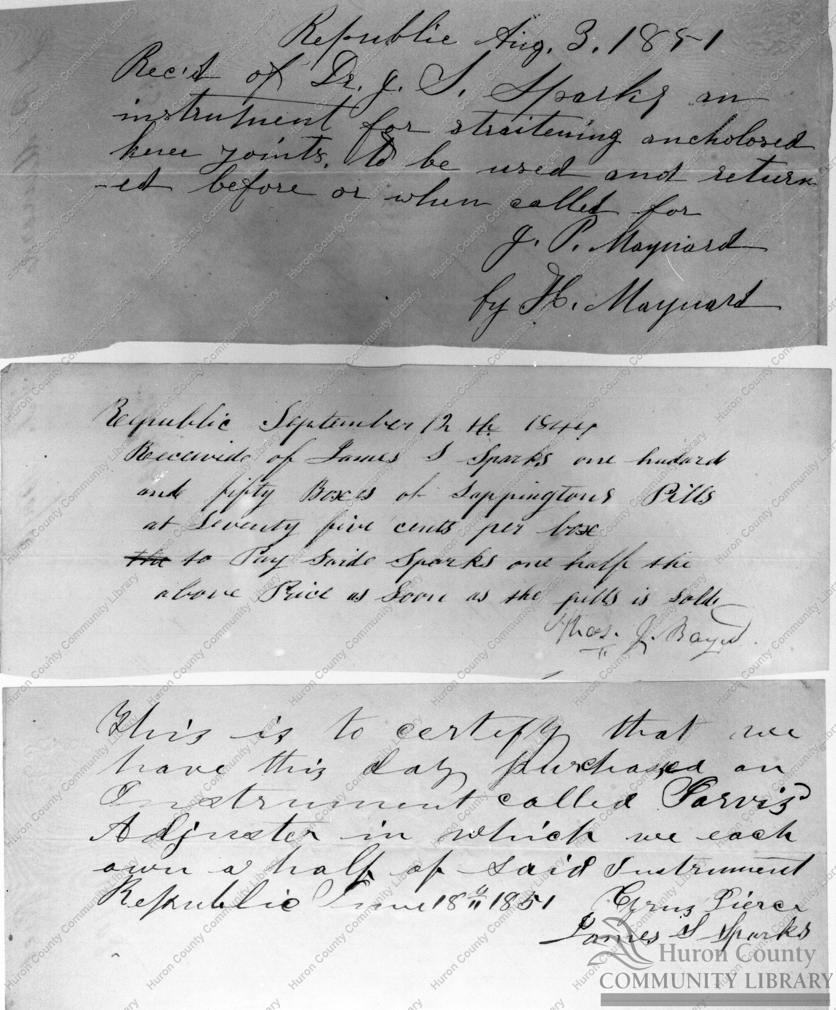Records & Contracts from papers of Dr. J. S. Sparks of Republic 1830's thru 1850's