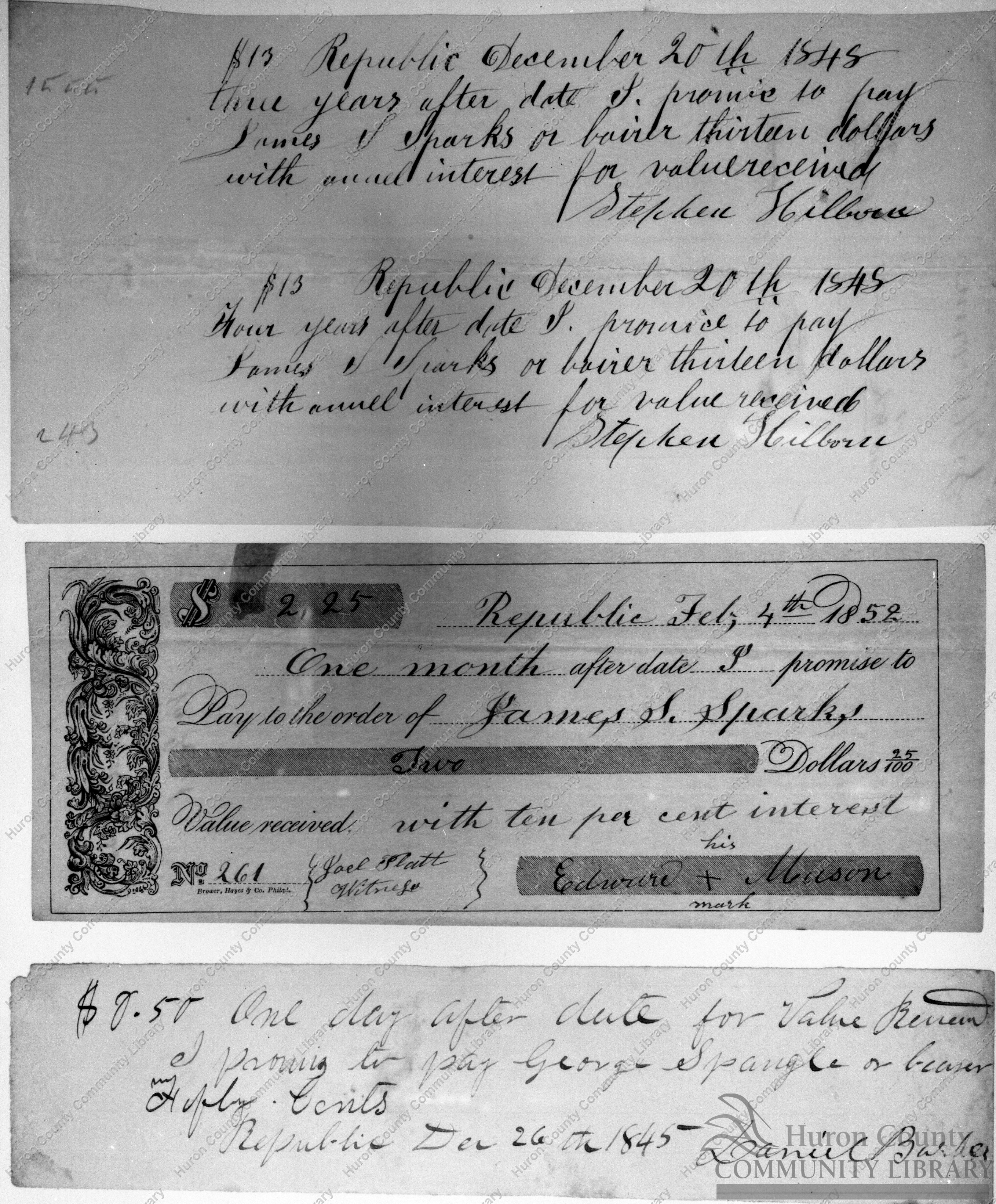 Records & Contracts from papers of Dr. J. S. Sparks of Republic 1830's thru 1850's