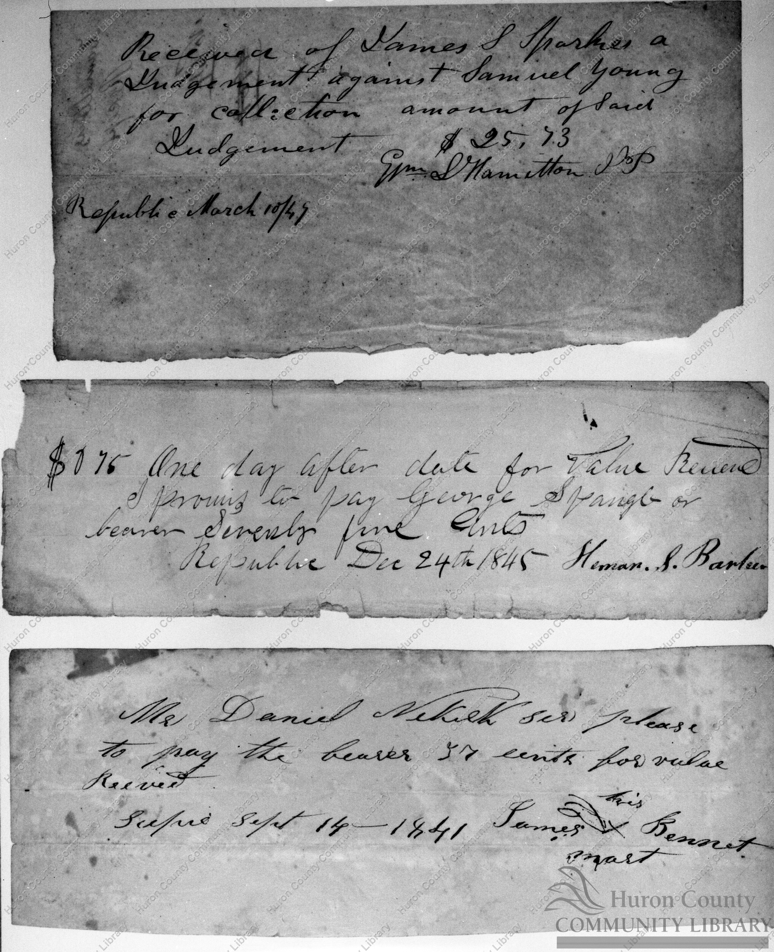 Records & Contracts from papers of Dr. J. S. Sparks of Republic 1830's thru 1850's