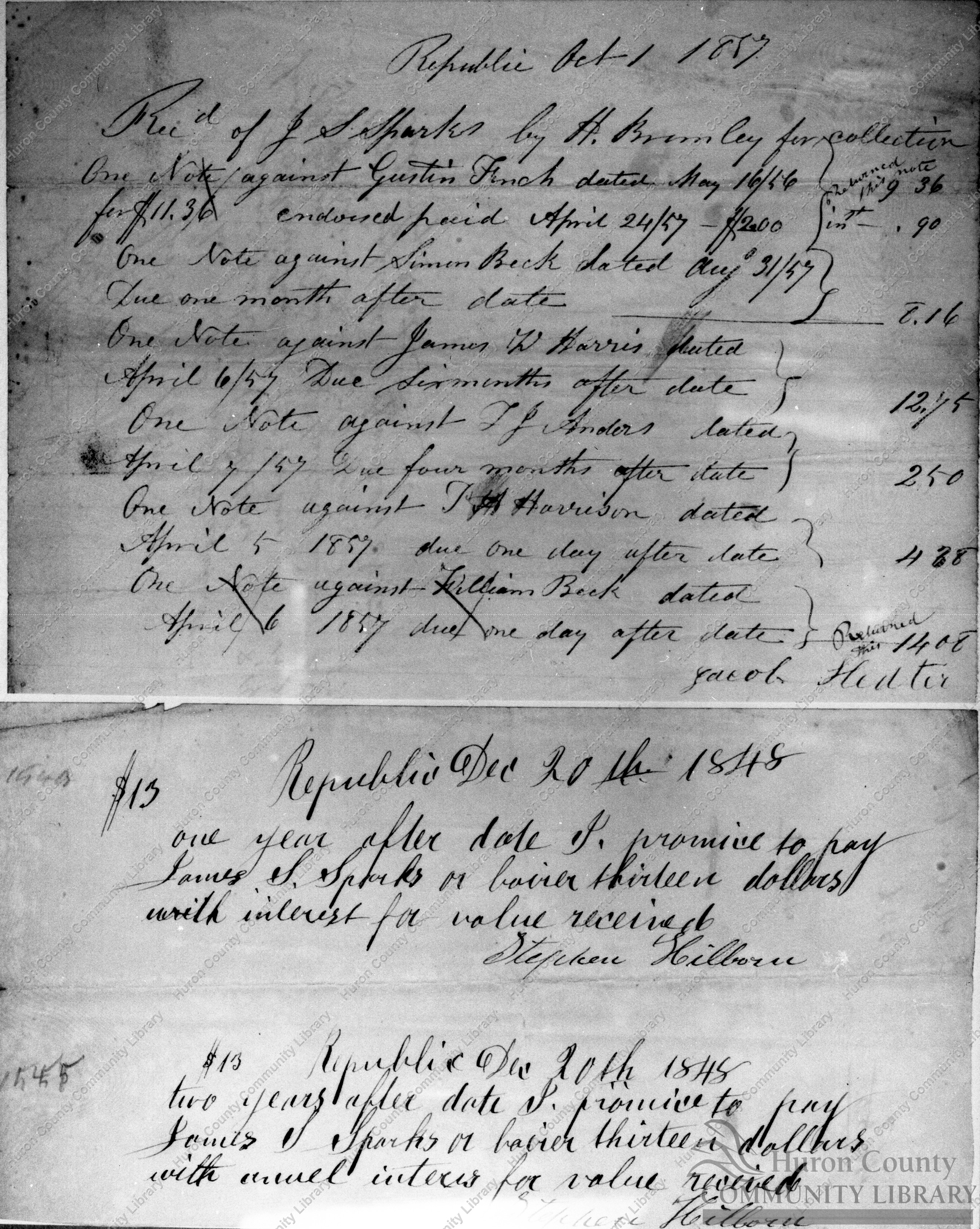Records & Contracts from papers of Dr. J. S. Sparks of Republic 1830's thru 1850's