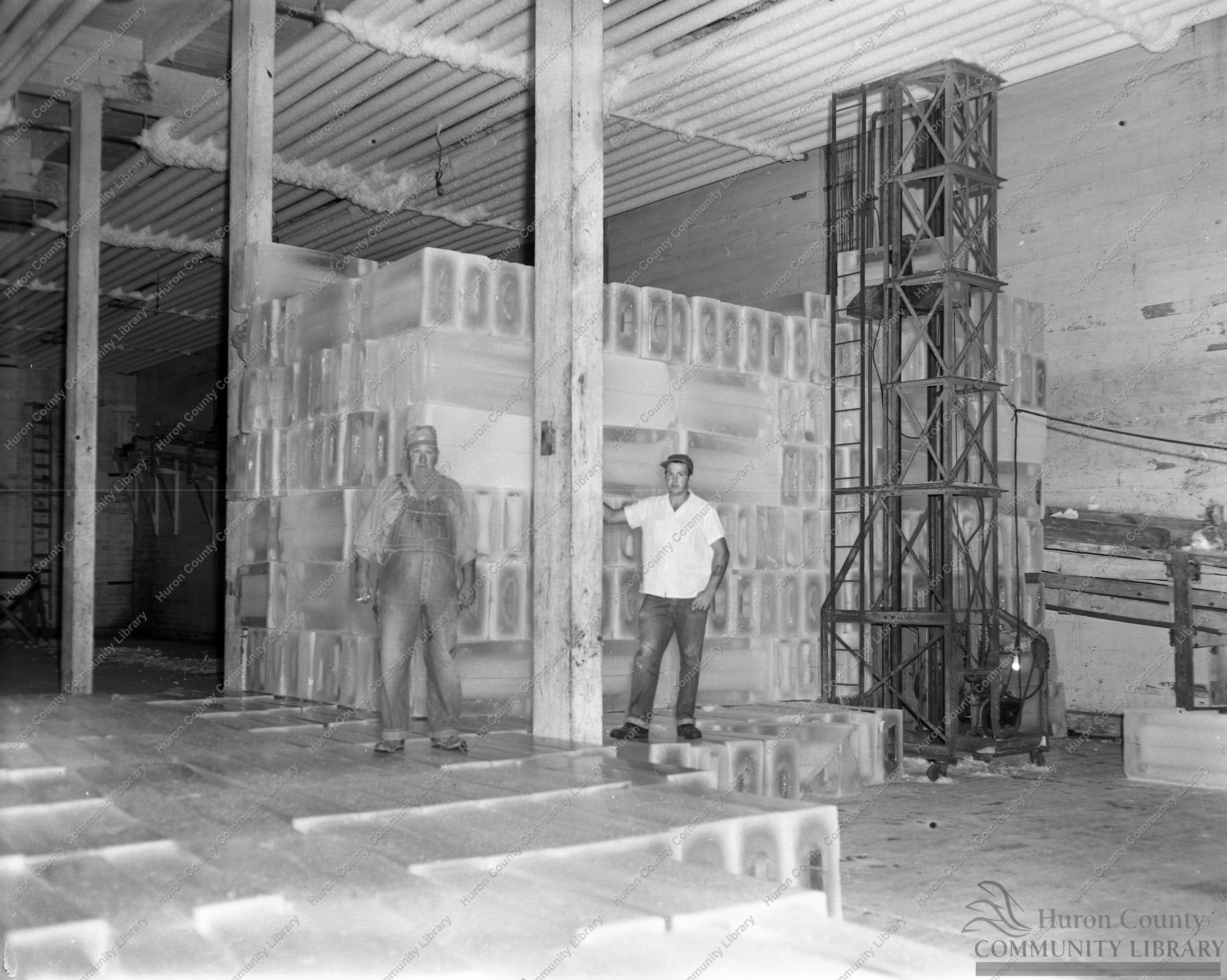 Railway Ice Co. Plant 8/1965 - Stacks of ice & Elevator for ice
