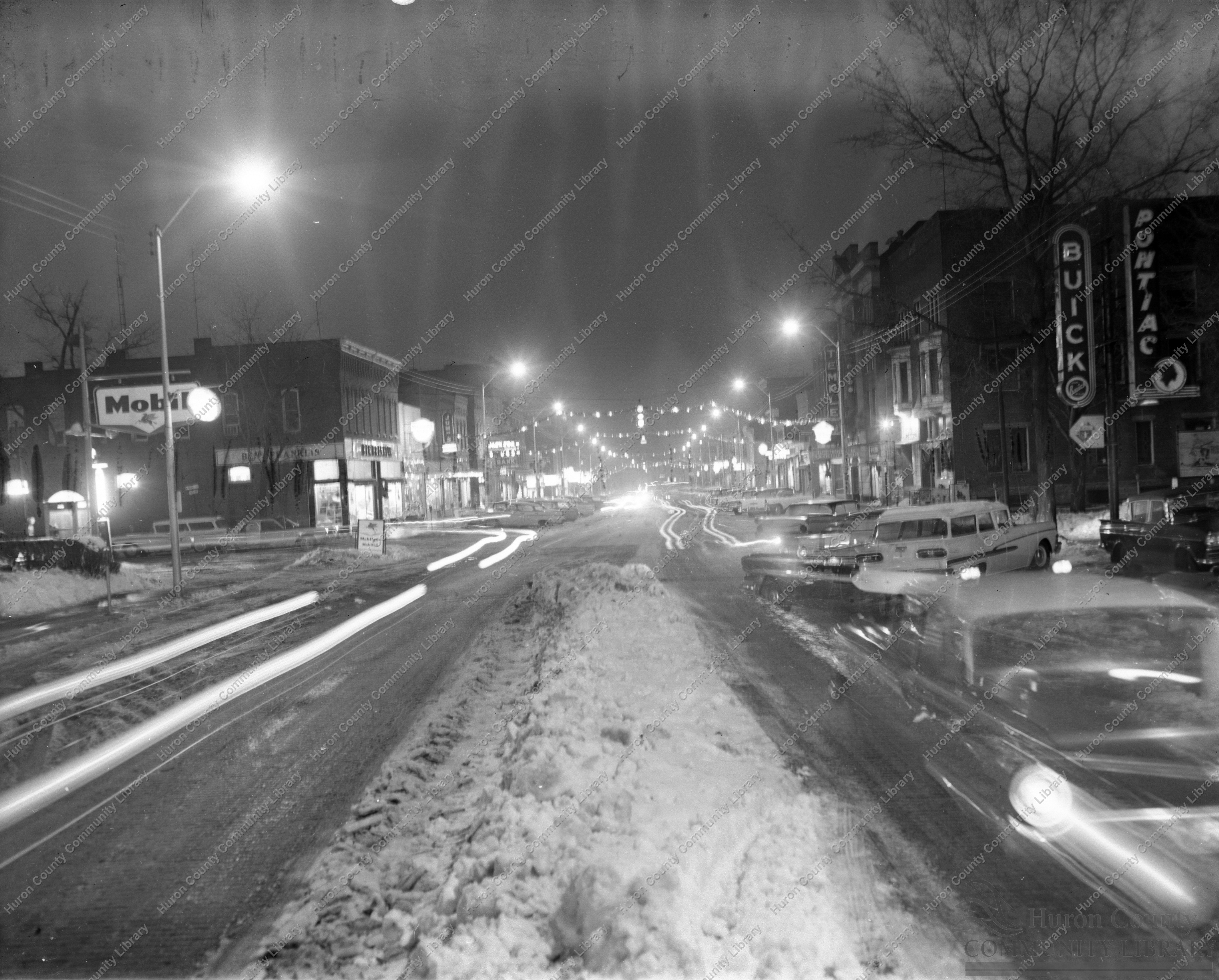 Myrtle Ave. showing Chritmas lights up town in 1962