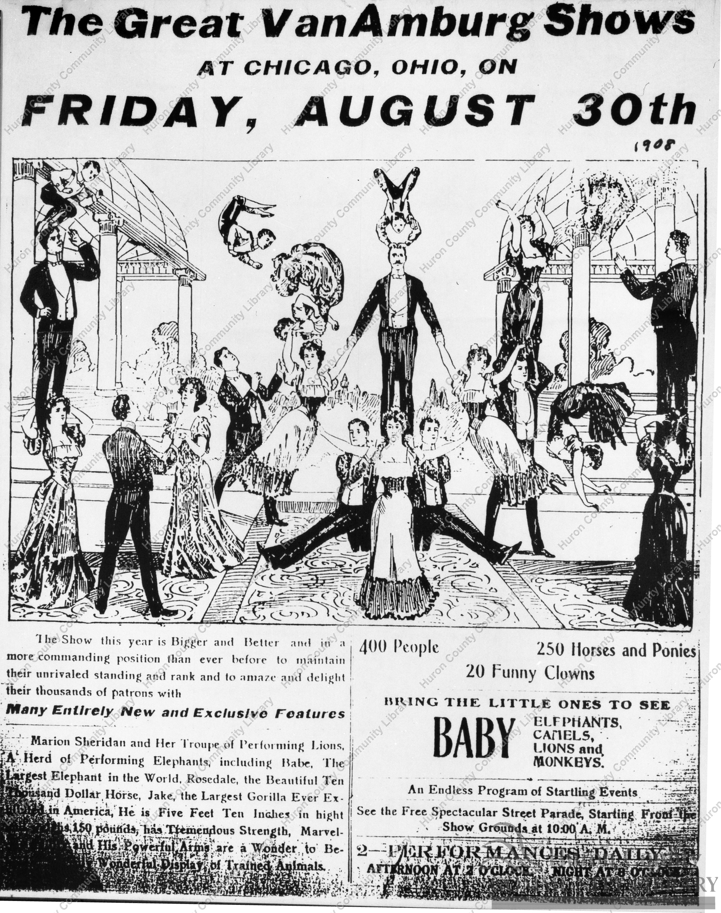 1908 Circus Poster advertising Circus in Chicago, OH 8/30/1908