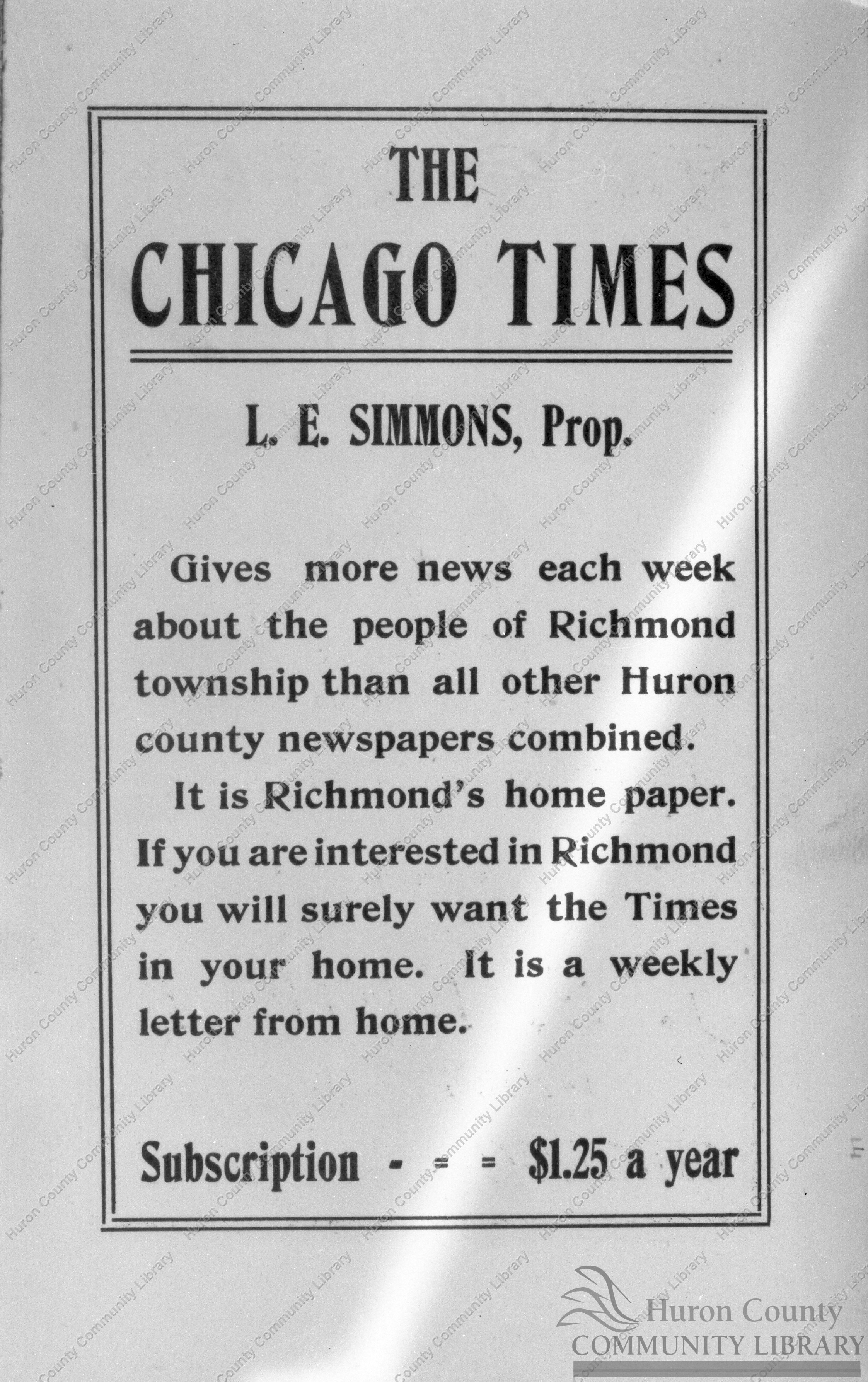 Chicago Times Advertisement in the back of Keesey's History