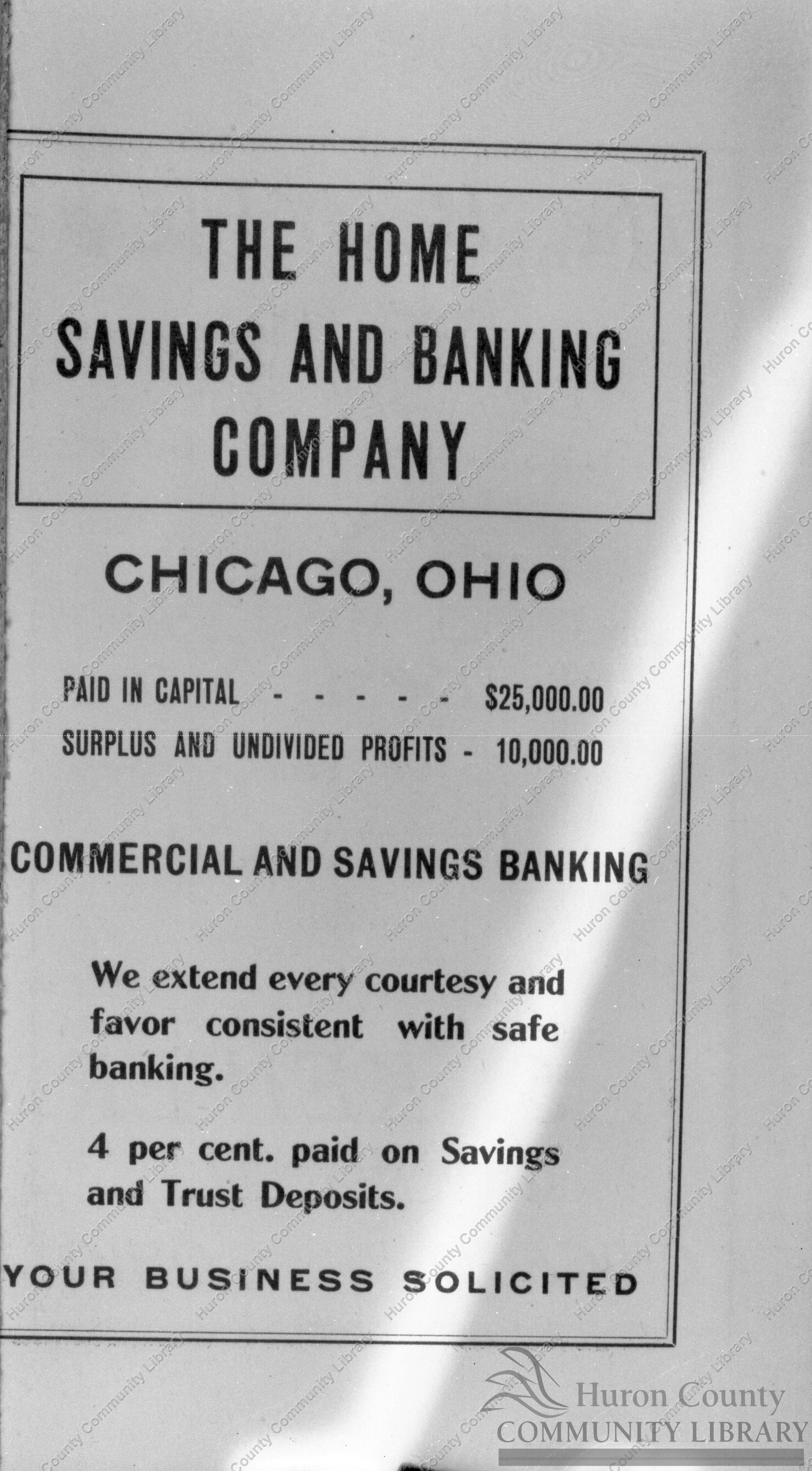 Home Savings & Banking Co. Advertisement in the back of Keesey's History