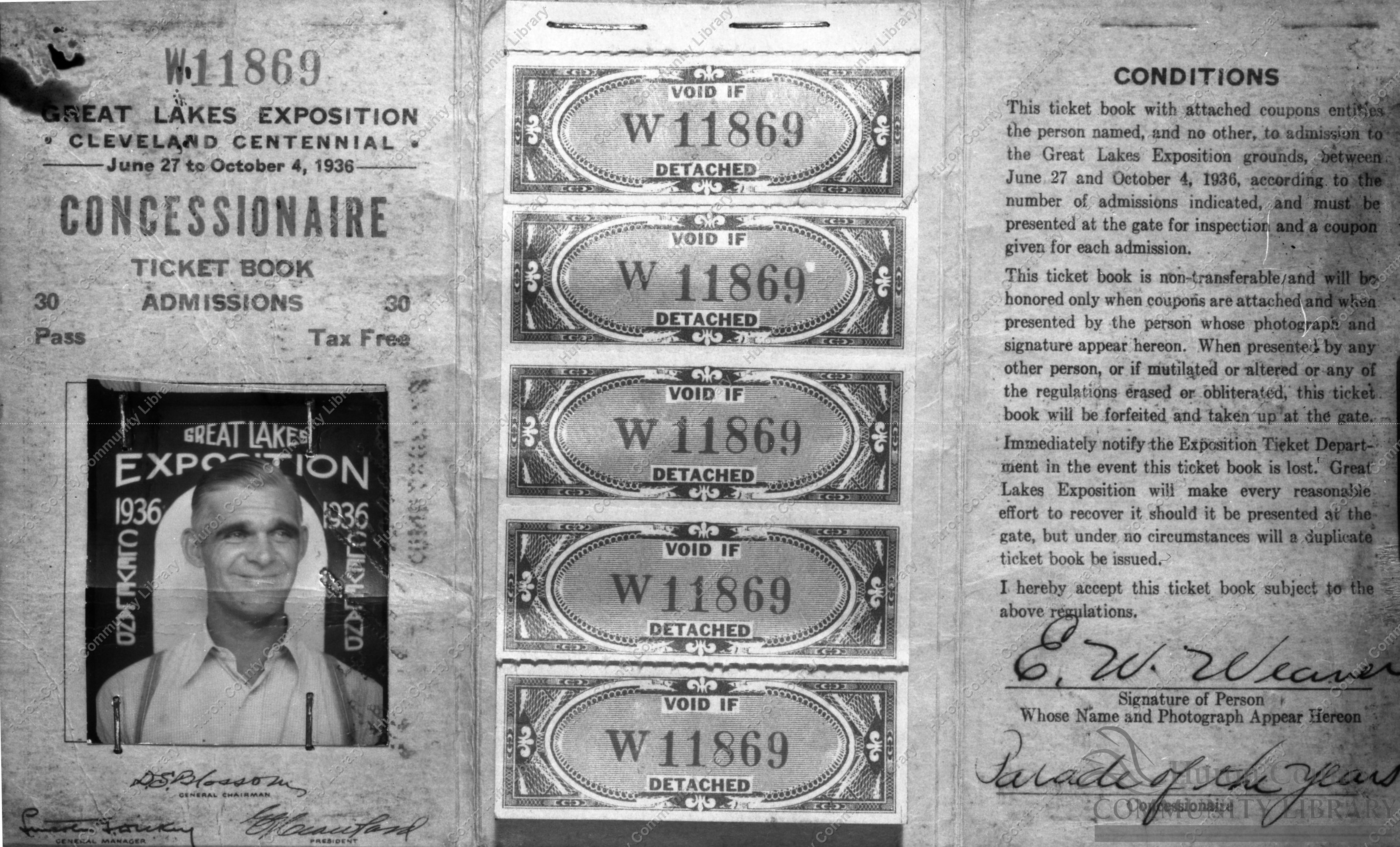 Great Lakes Expo Pass book for workers at Cleve. Centennial 36 with picture of Earnest (Buck) Weaver