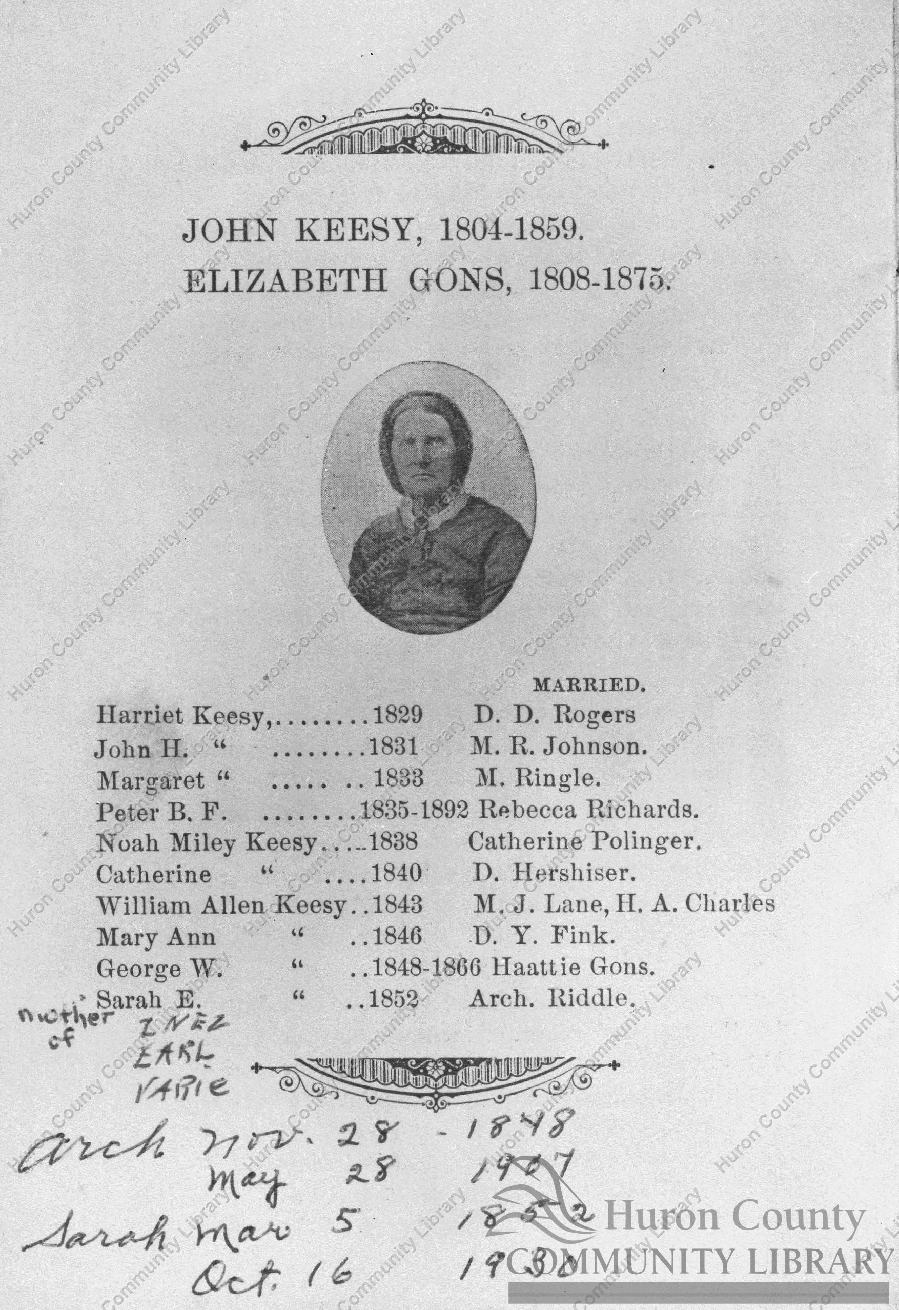 The Genealogy of John Keesy and Elizabeth Gons - 10 children