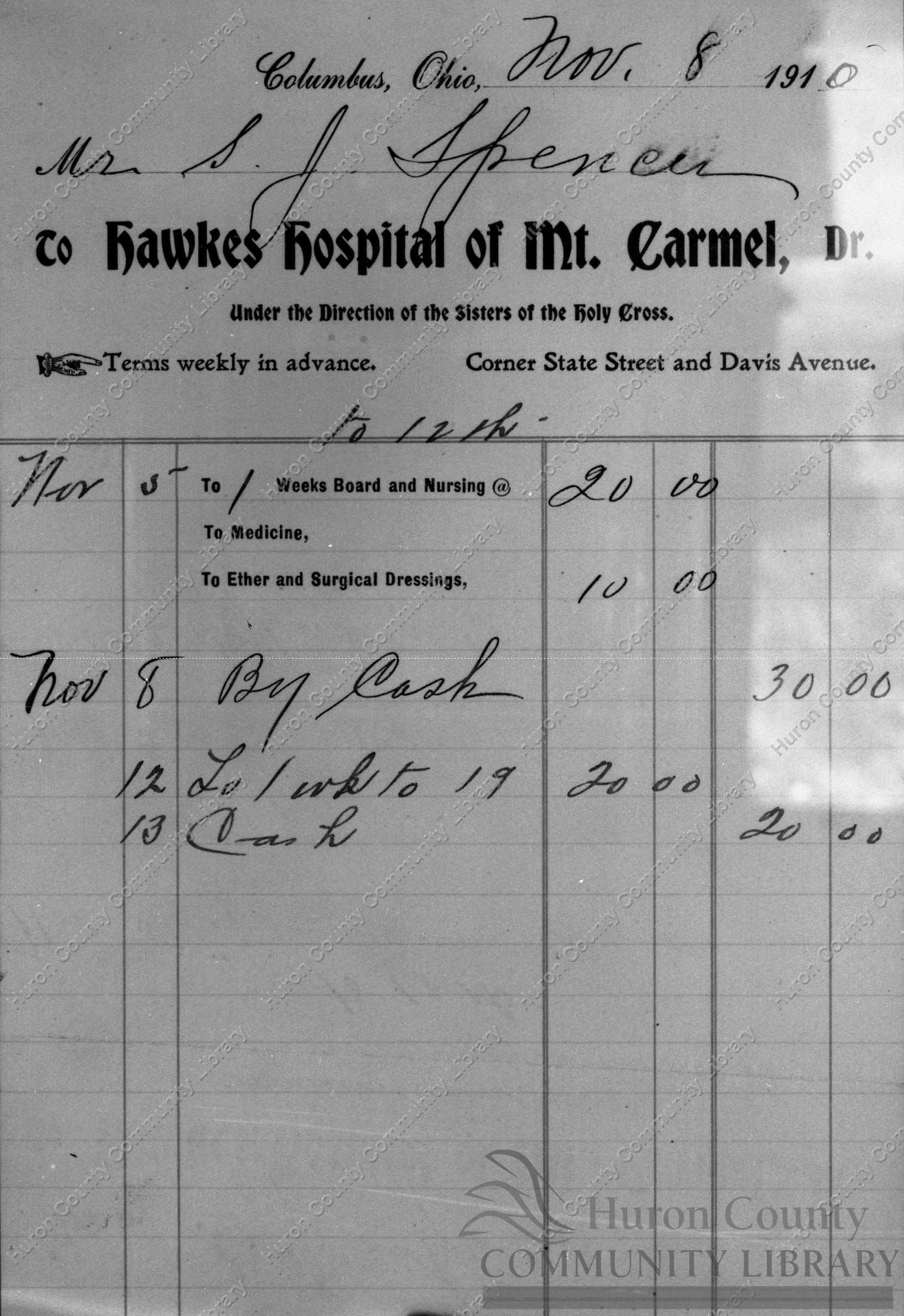 A 1911 Mount Carmel Hospital Bill